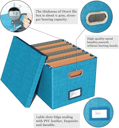 Vista 117 de Organizador de archivos en paquete de 2, caja archivadora portátil con tapa, compatible con carpetas tamaño carta/legal, organizador de documentos
