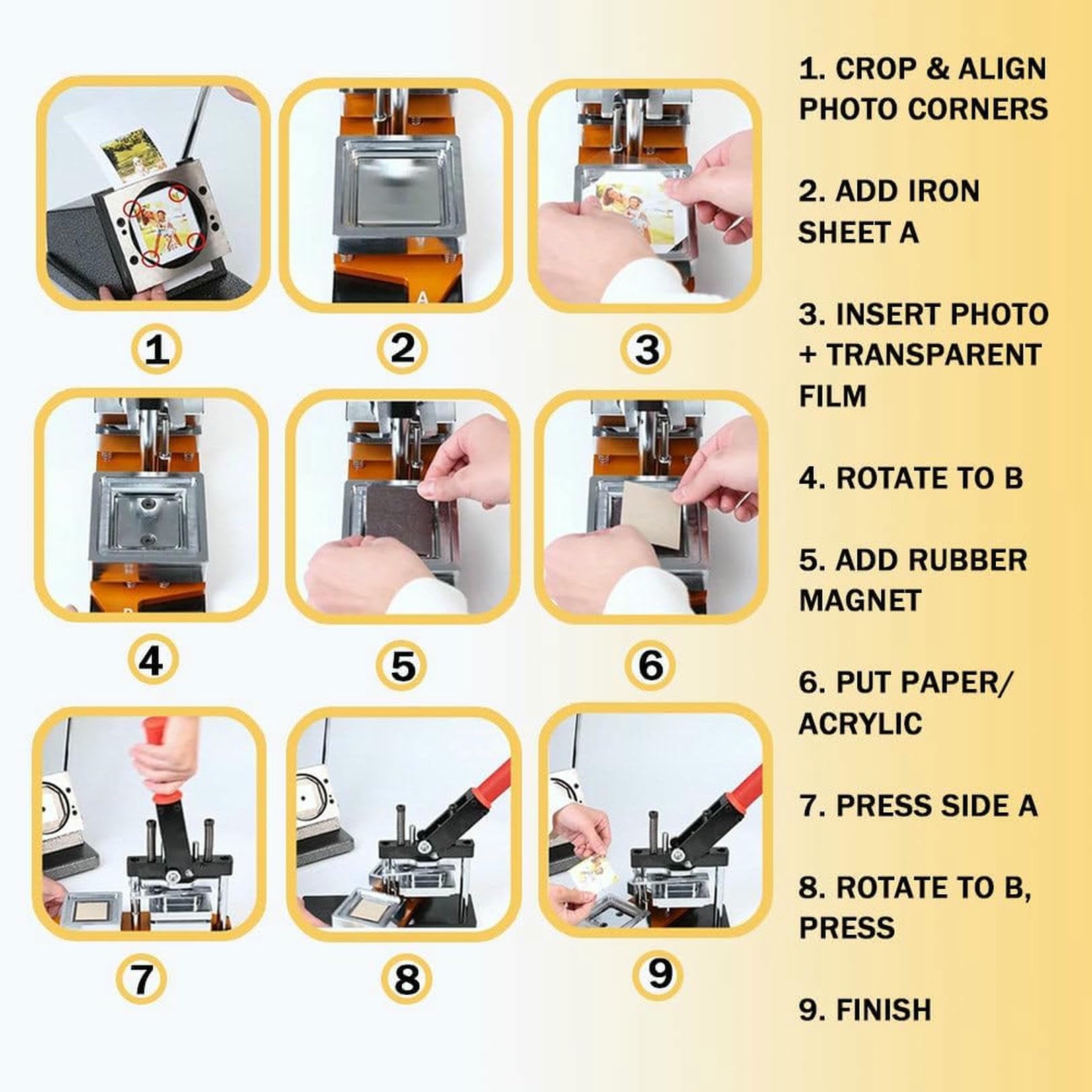 Kit para Hacer imanes Cuadrados para Nevera, máquina para Hacer Botones, máquina para Hacer imanes con Fotos, para llaveros, Manualidades y Negocios.