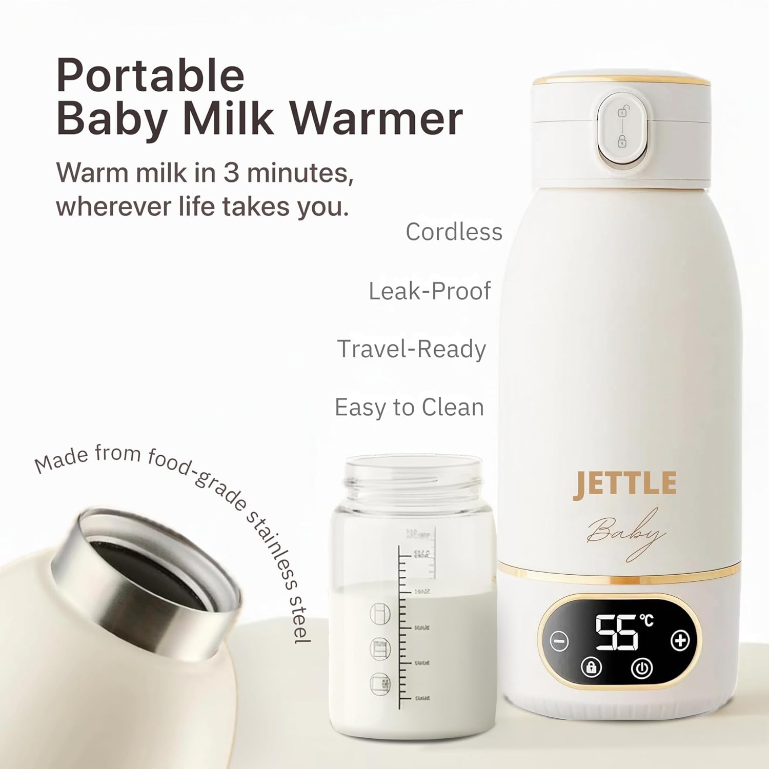 Portable Baby Milk Warmer - Cordless, Rechargeable Bottle Warmer for Breast Milk, Formula & Water, Baby-Safe Temperature Control, Travel-Ready, 500ml