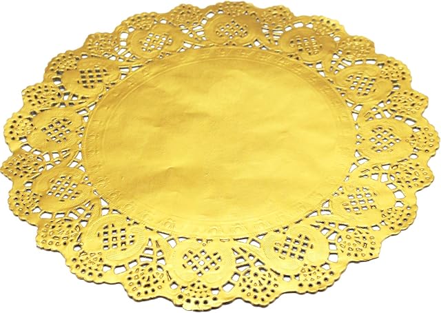 ANTETOK 100 Pieces 12 Inch Paper Doily Gold 12 Inch Round Lace Paper Plate For Party Wedding Tableware Decoration Oil Absorbing Disposable Baking Tool Kitchen/Cookies/Bread/Cake