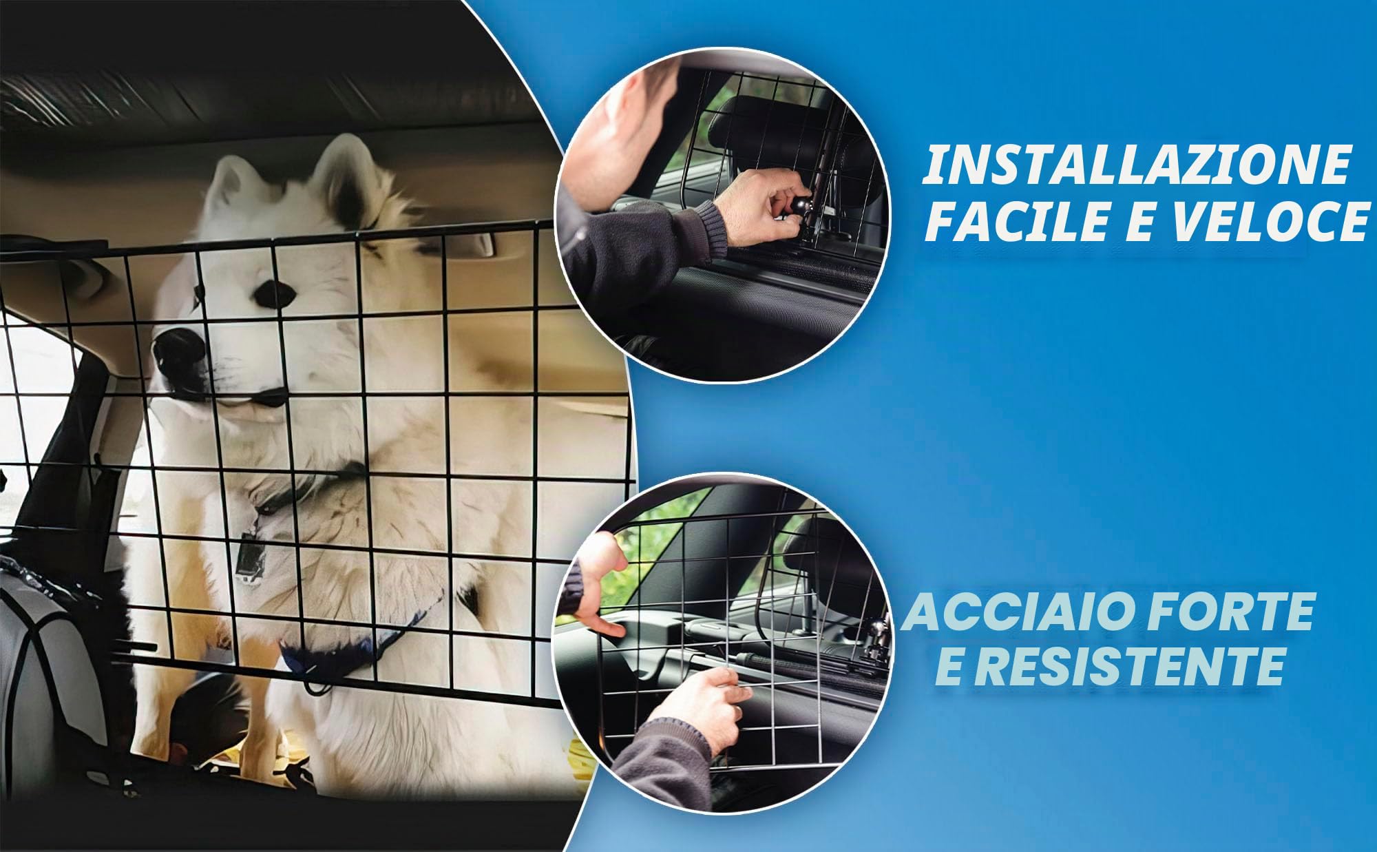 SUMEX S - Separatore metallico per cani, barriera di protezione per auto, per poggiatesta, installazione semplice, altezza e larghezza regolabili senza attrezzi