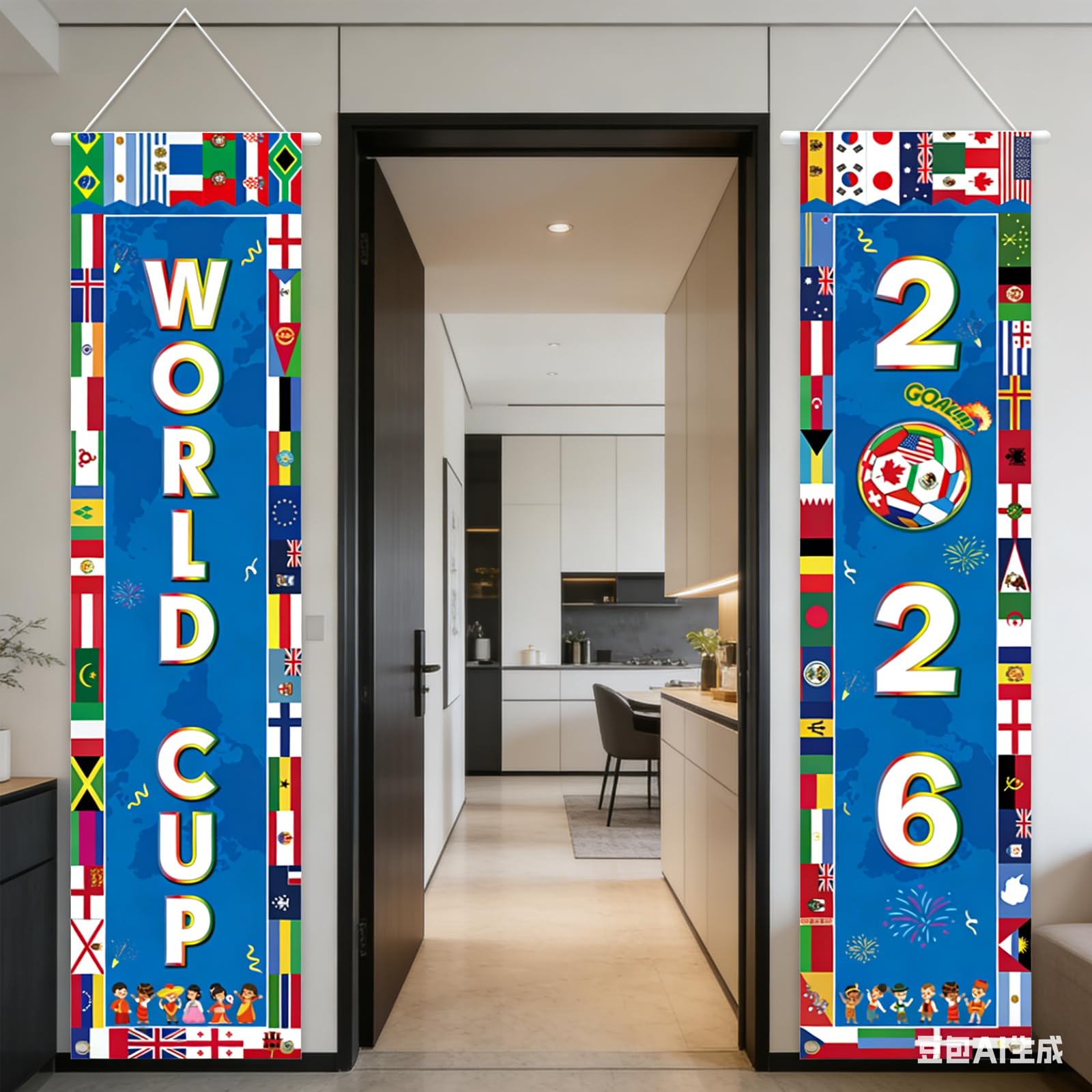 World Cup Football 2026 Decorations Door Banner World Cup Theme for Sports Events Home Wall Porch Front Door Backdrop Easy to Hang and Reusable for Football Fans, Parties and Celebrations 120x30cm — view 3