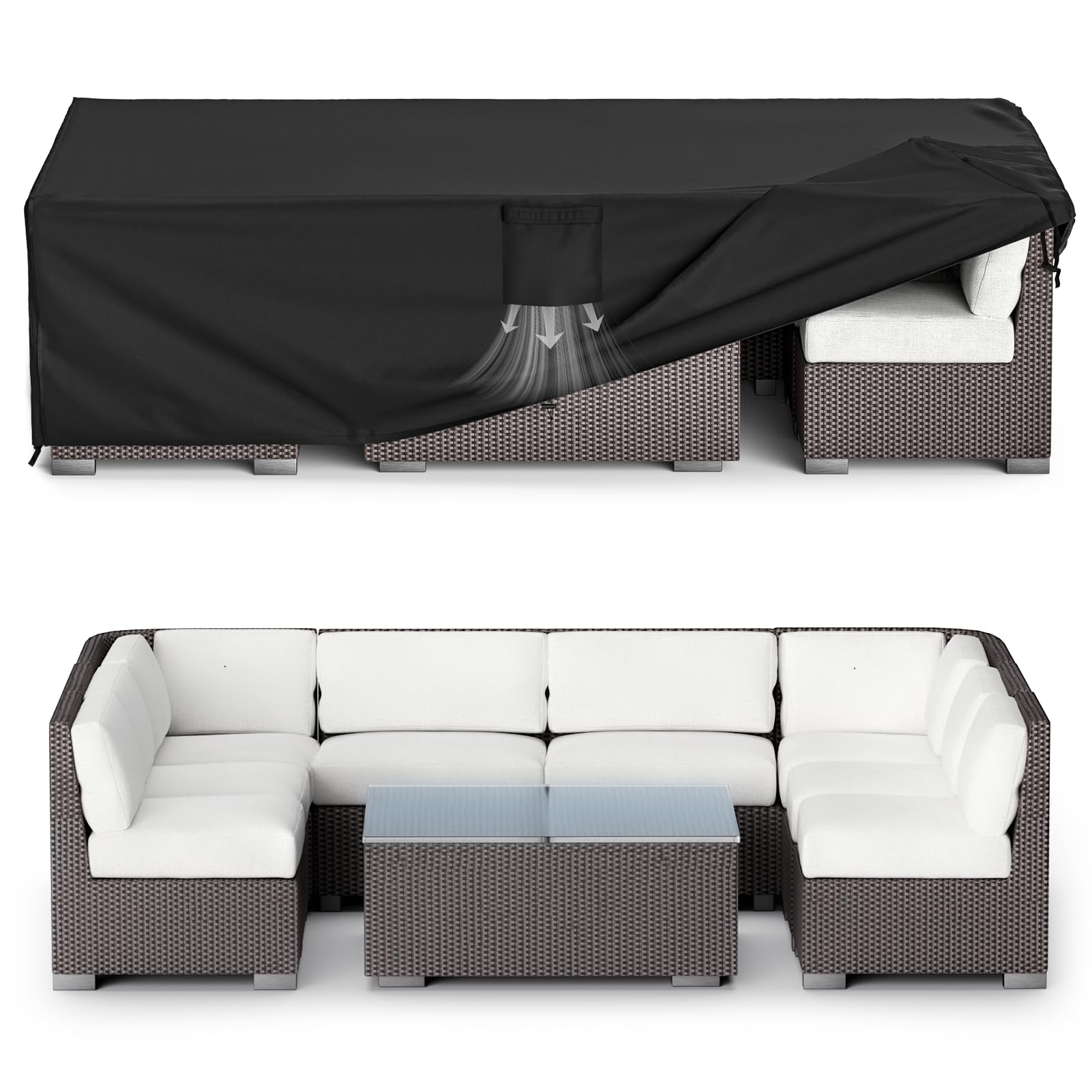 MR. COVER Patio Furniture Covers Waterproof, Outdoor Furniture Cover Fits up to 108L x 82W x 28H Inches, Rectangular Table and Chair Set Covers Rip-resistant Material with Windproof Buckles