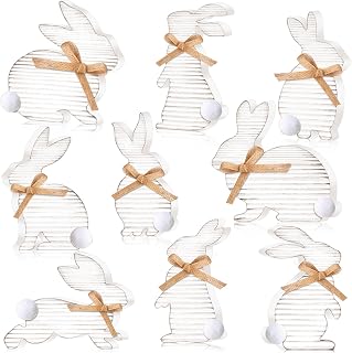 Karenhi 9 Pcs Easter Bunny Wooden Signs Easter Decorations for The Home Rustic Rabbit Shape Table Centerpiece Signs Farmhouse Wood Bunny Tiered Tray Decor for Vintage Party Home Office Kitchen