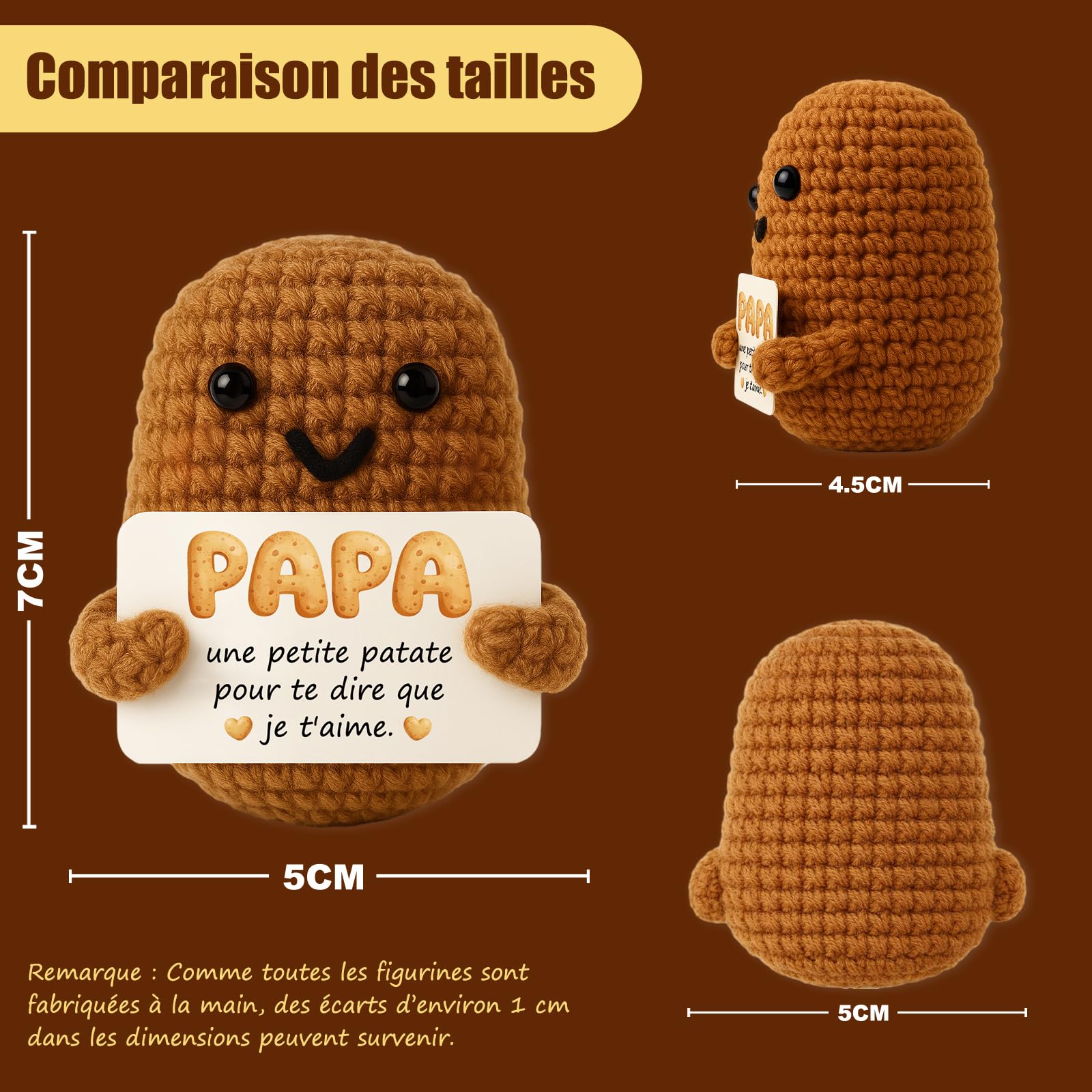 Tixlux Cadeau Papa, Cadeau Anniversaire Papounet, Pomme de Terre Positive Fait Main, Cadeau pour Remonter Le Moral, Bon Rétablissement, Décoration Bureau Maison