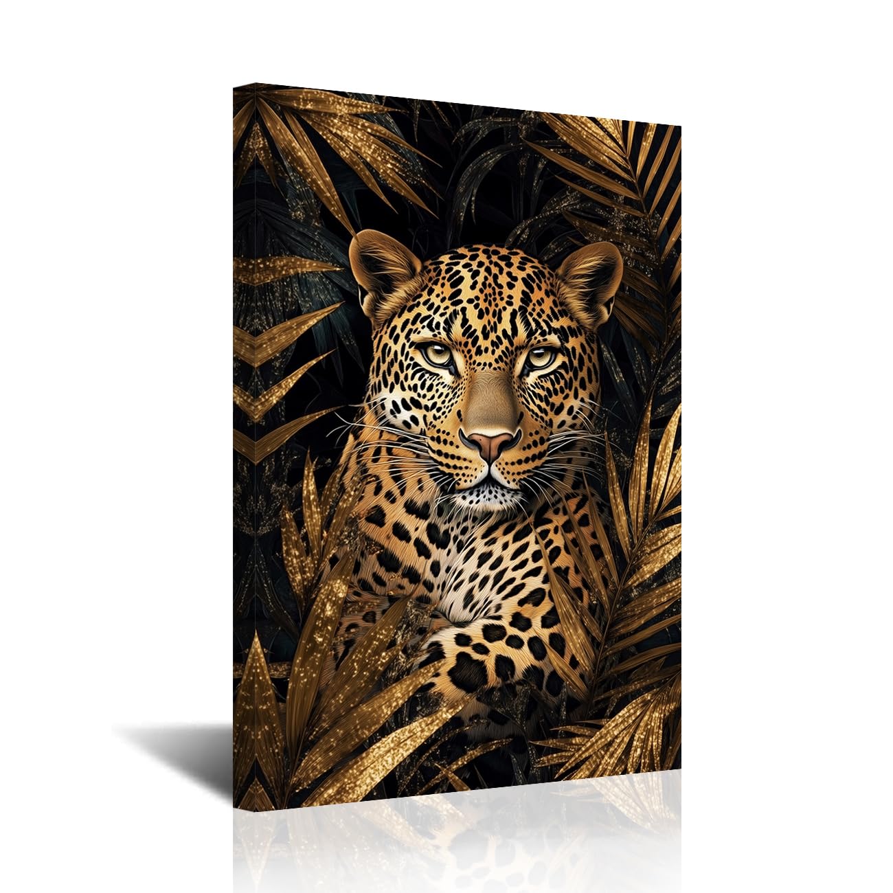 CXHOSTENT Leopard Wall Art Black and Gold Wall Decor Jungle Safari Animal Canvas Print Wildlife Painting African Theme Picture for Home Office Decor Framed (Black, 30L x 20W)