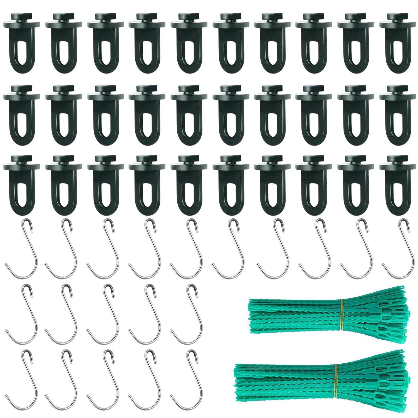 Ydakguey Green 30 Pcs House Fixing Clips With 20 Pcs Hooks & 100 Pcs Reusable Plant Ties, Durable Twist Clamps For Hanging & Climbing Plants