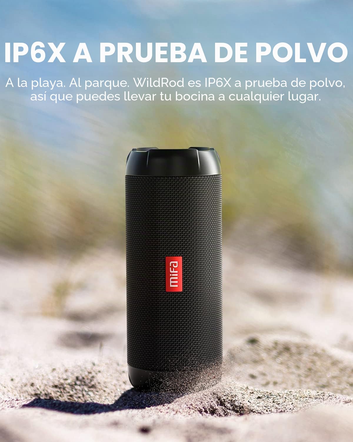 MIFA WildRod Altavoz Bluetooth 5.3, IP67 Impermeable y A Prueba de Polvo, Potencia de reproducción 30W, Batería de 12 Horas, Carga USB-C y Soporte Micro-SD, RGB LED Luz, Negro