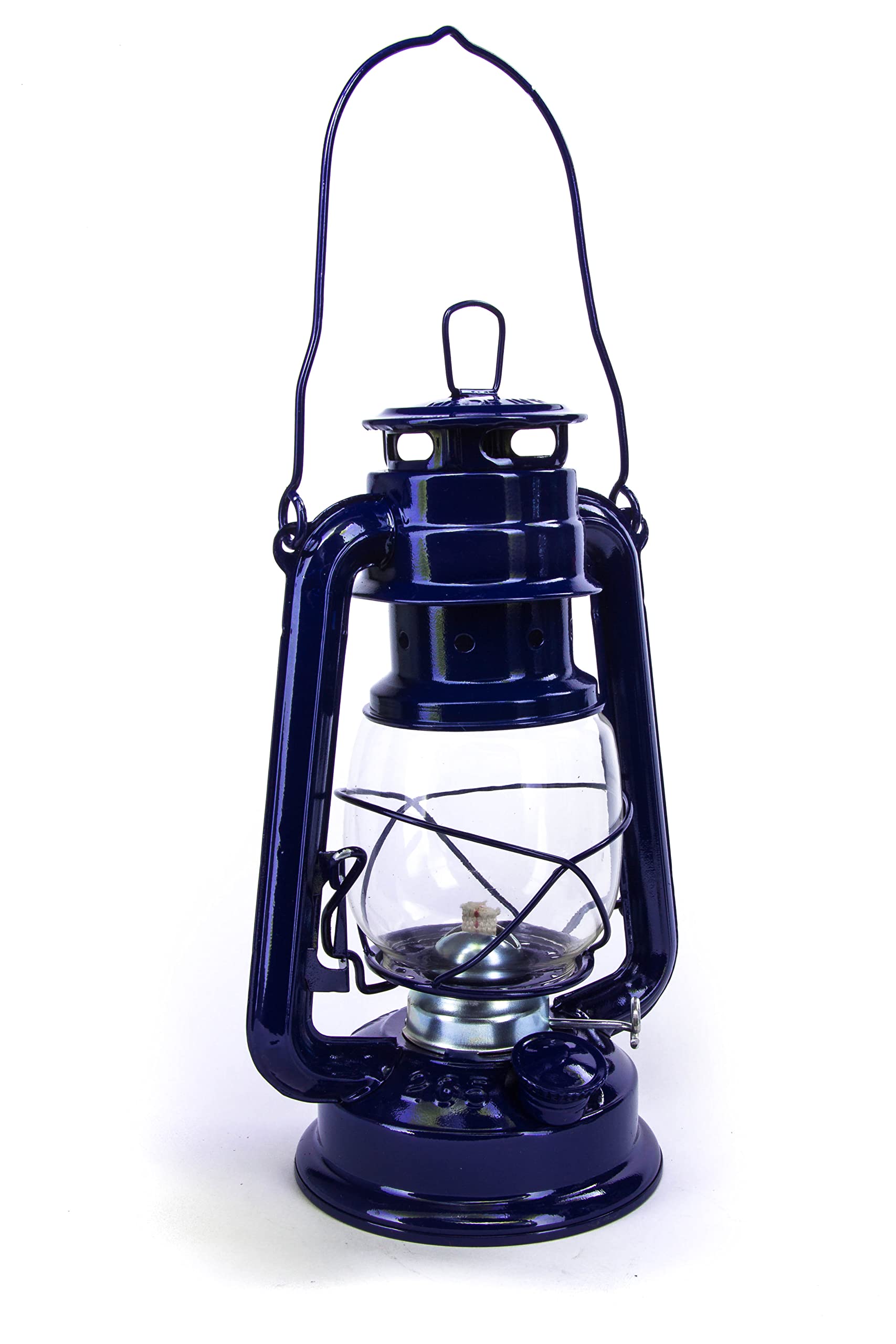 Petroleumlampe 30 cm blau Pulverbeschichtet, Glas, Sturmlaterne, Camping