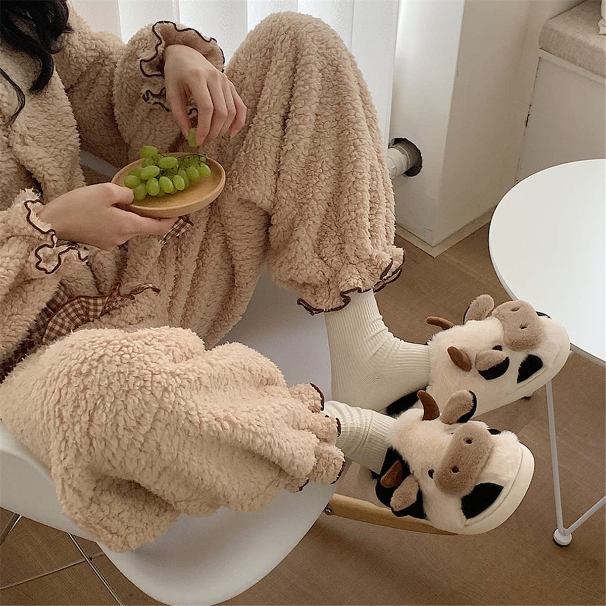 CHERSE Cow Slippers For Women - Fluffy Fuzzy Animal Slippers Kawaii, Warm Winter House Slippers (Puppy Style, Size 9-9.5) - View #9