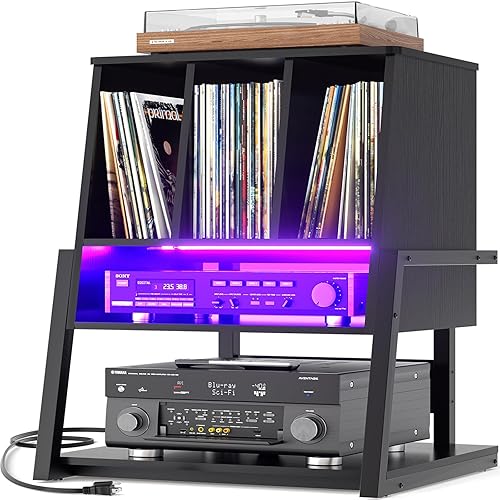 Homieasy Record Player Stand with Vinyl Storage Cabinet, 22" Record