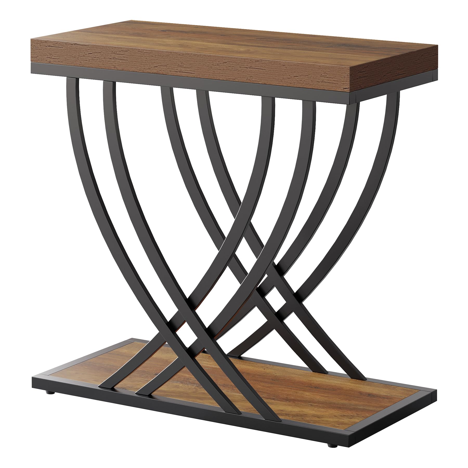 Tribesigns 2-Tier Narrow Side Table, Industrial Nightstand, Bedside Tables | Metal Frame, For Living Room, Bedroom, Sofa Couch, Small Spaces, Rustic Brown
