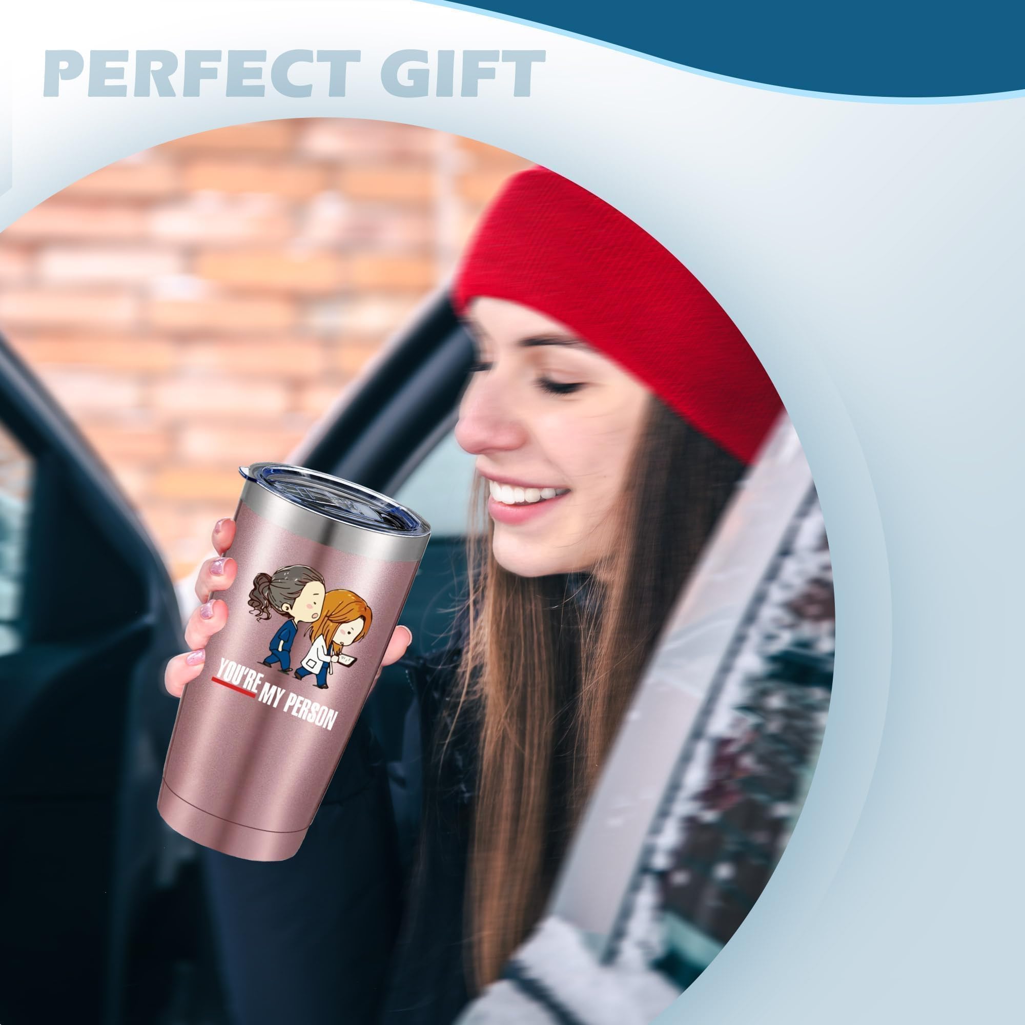 Greys Anatomy You Are My Person Gifts Isolierte Trinkbecher mit Deckel und Strohhalm, 590 ml, Edelstahl, Reise-Kaffeebecher, Trinkbecher, beste Freunde, Bestie (rotgold)