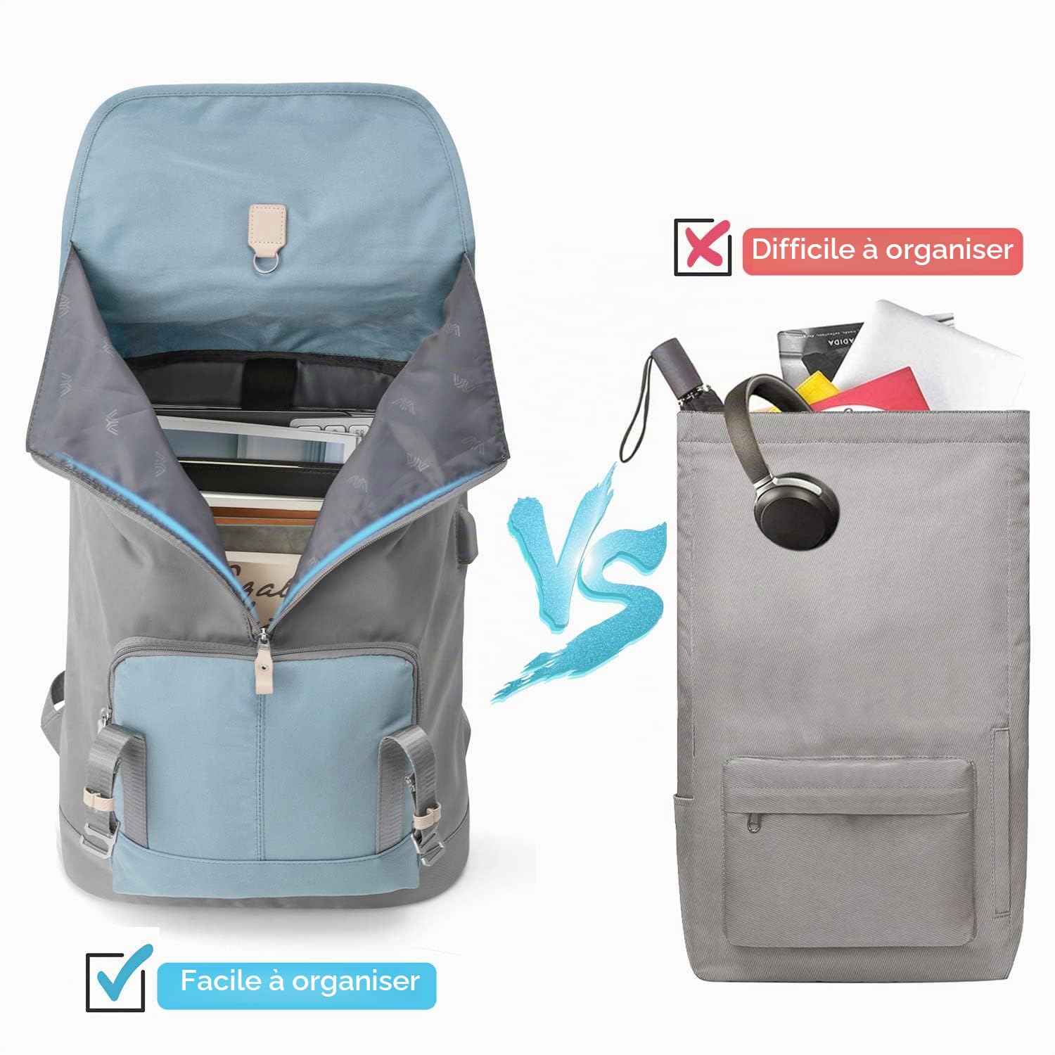 YAMTION Sac à Dos pour Ordinateur Portable 17" pour Homme et Femme avec Compartiment pour Ordinateur Portable pour École,Les Filles,Les Garçons,Les Adolescents