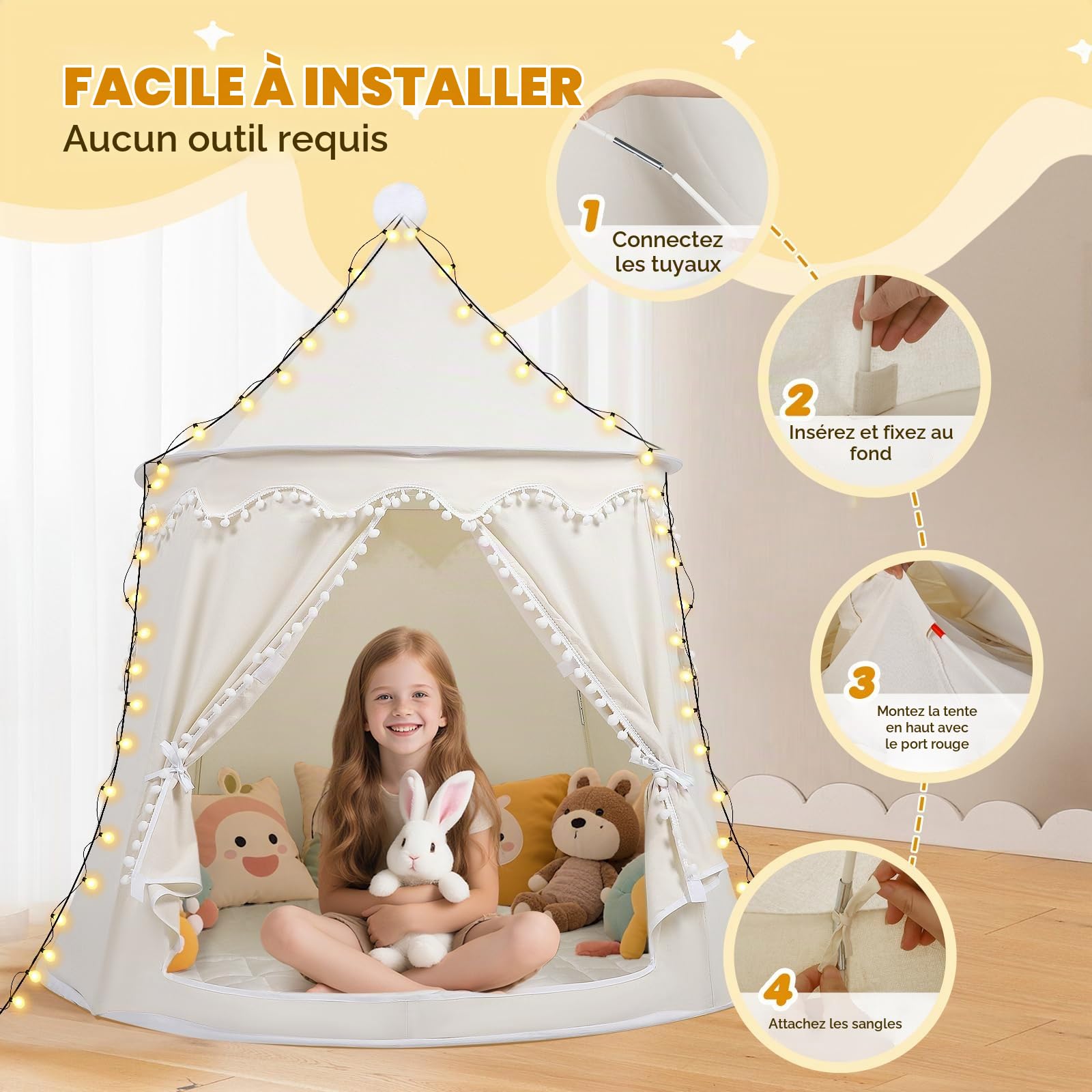 Tentes de Jardin,Tente de Jeu avec Tapis, spacieuse yourte de 120 cm de diamètre pour l'intérieur et l'extérieur, Facile à Monter et à Transporter grâce à Son Sac de Rangement