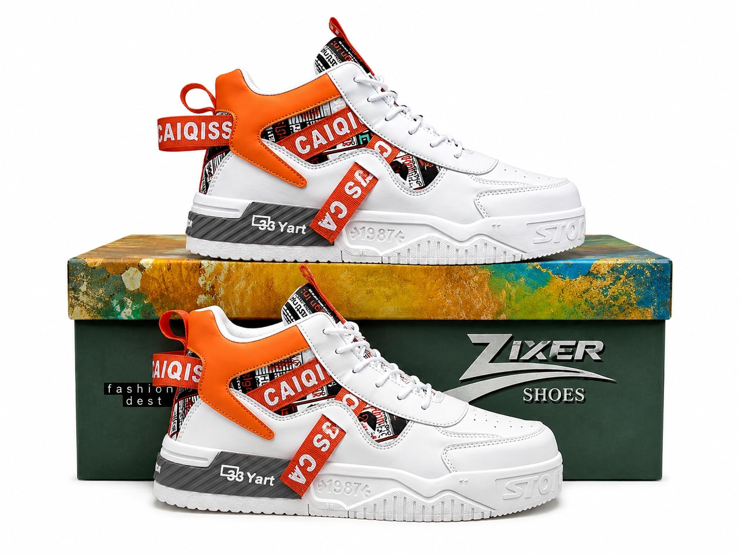 zixer Men’s Chunky Black & White Sneakers with Cord Rope Design | Platform Chunky Sole Casual Shoes for Men | Latest Chunky Hi-Top Style Fashion Sneakers | Comfortable Streetwear Shoes (Black & White)-picture-26