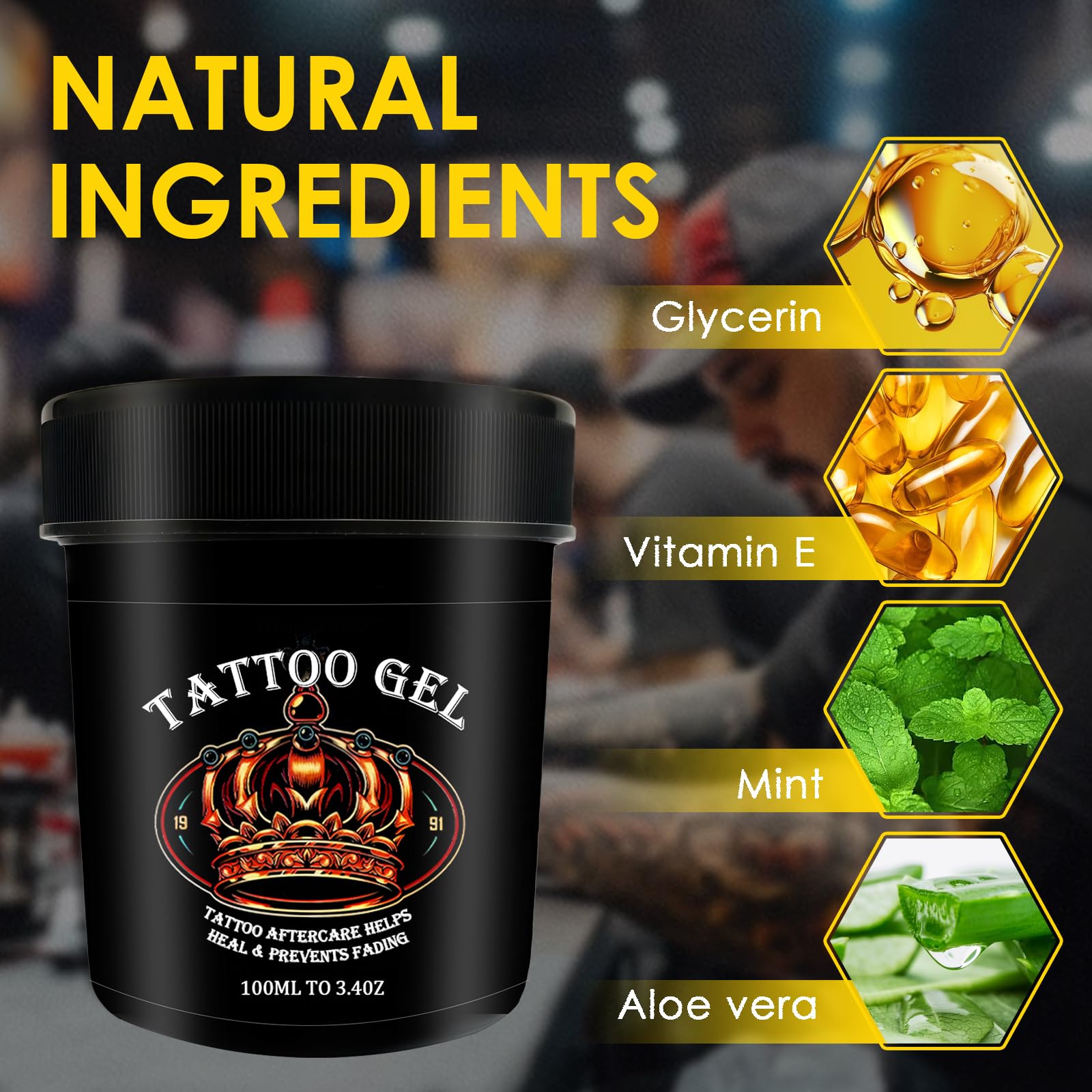 100ml Crema para Tatuajes, Tattoo Crema Cuidado, Repara la Piel Post Tattoo, Hidrata y Iluminador del Color los Tatuajes, Cuidado de la Piel Dañada, Preserva la Belleza del Tatuaje,Negro