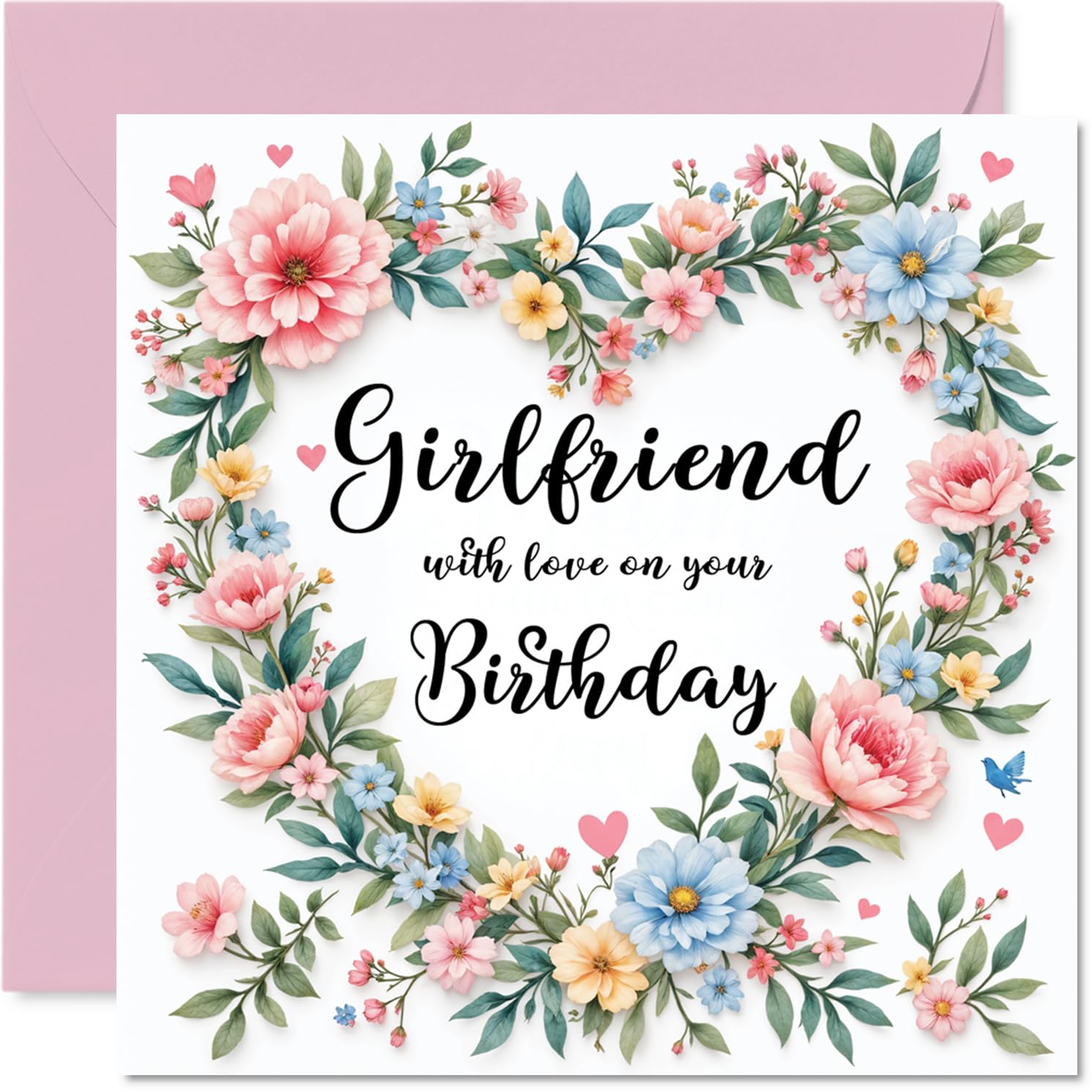 Girlfriend Birthday Card, Flower Heart Wreath