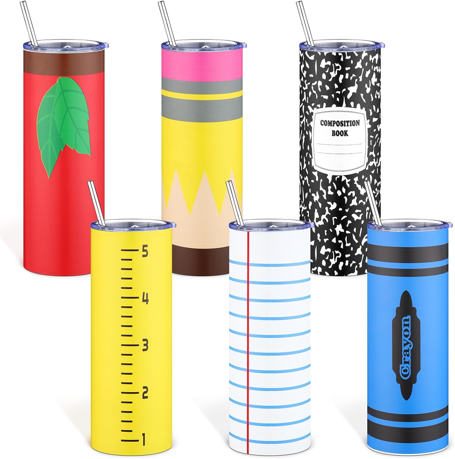 Geiserailie 6 Pcs Teacher Appreciation Gifts Graduation Gifts for Teachers 20 oz Stainless Steel Tumbler with Lid Straw Kindergarten Preschool Teachers Coffee Mug for Graduation Birthday Party Favors