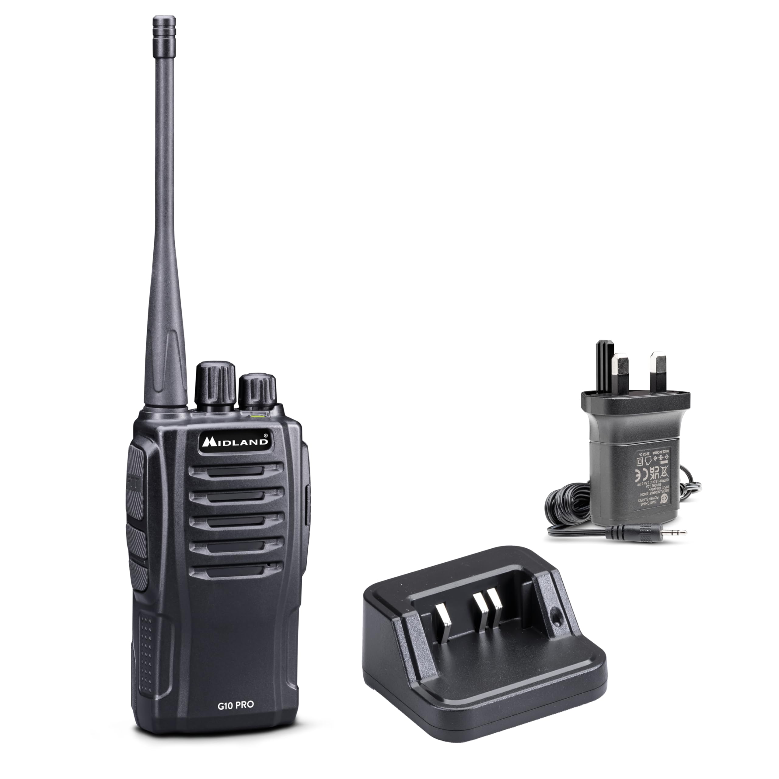 Midland - Walkie Talkie G10 PRO, 32 PMR446 Channels, License-Free, 12Km Range, Walkie talkies for Adults, 16H Battery Life, 50 CTCSS Tones, 116 DCS Codes, Battery and Accessories