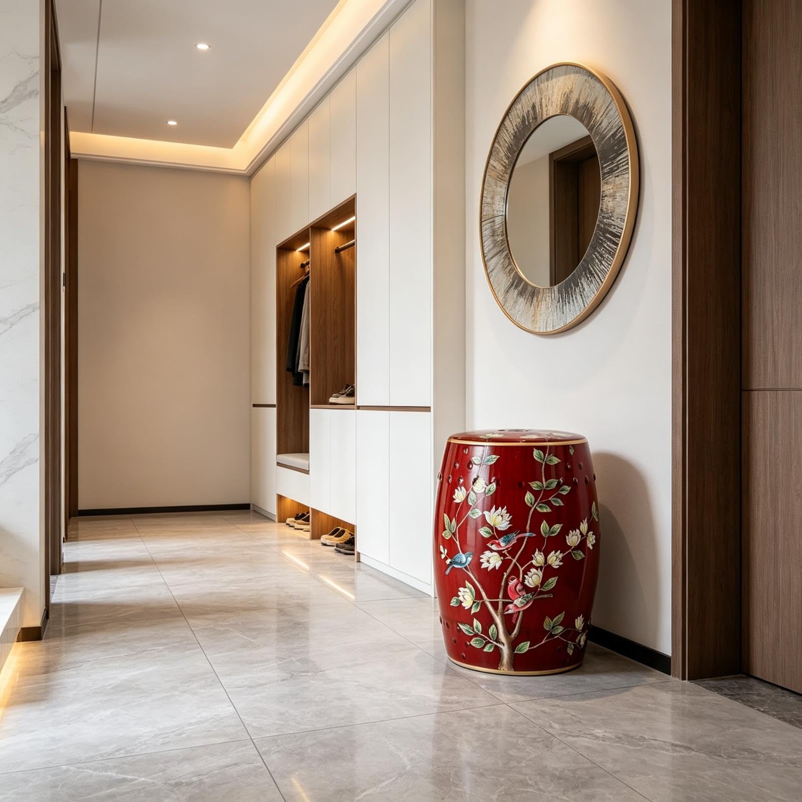 Chinoiserie Ceramiczny Stołek Do Perkusji, Dekoracyjny Stołek Ogrodowy, 18-calowy Stolik Boczny Stojak Na Sadzarkę Do Ogrodu Patio Trawnik Dom Wewnątrz Na Zewnątrz(Yellow)