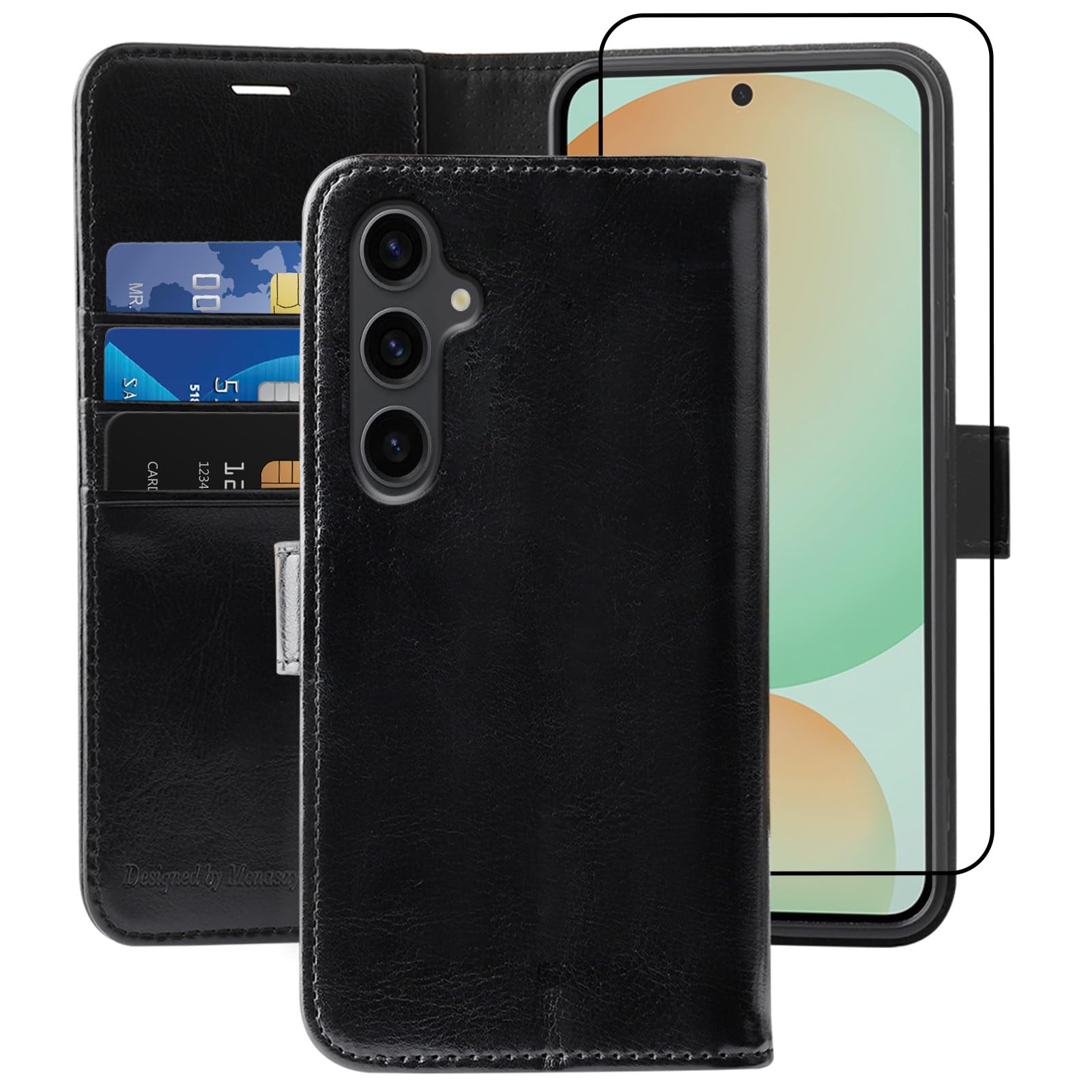 MONASAY Wallet Case Fit for Samsung Galaxy S24 FE 6.1 inch 5G,[RFID Blocking] Flip Folio Leather Cell Phone Cover with Credit Card Holder, Black