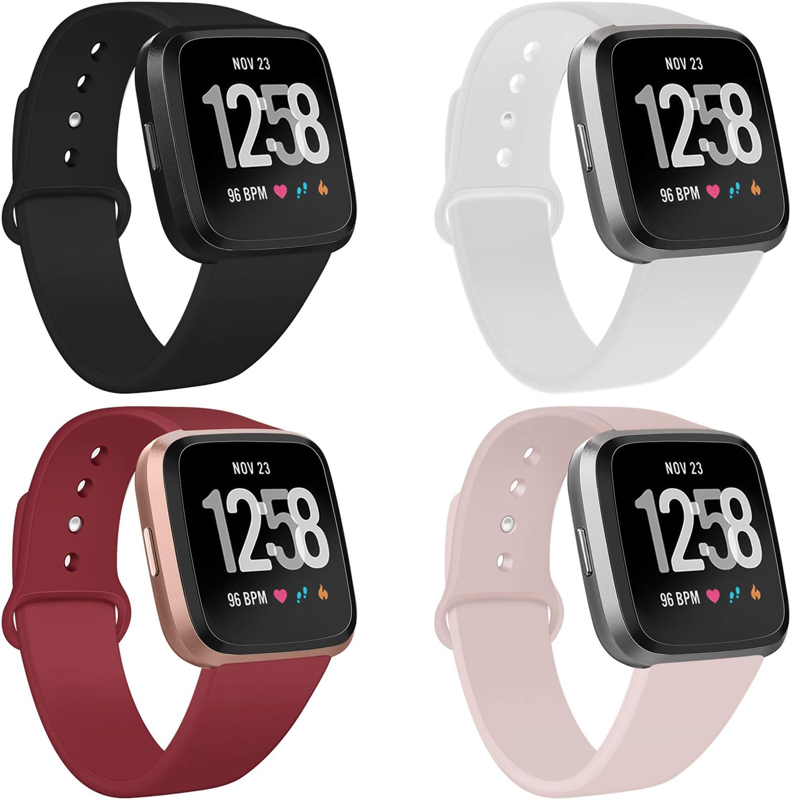 3 Packs Bands Compatible with Fitbit Versa/Fitbit Versa 2 / Fitbit Versa Lite for Women and Men, Soft Silicone Sport Strap Replacement Wristband with Ventilation Holes for Fitbit Versa