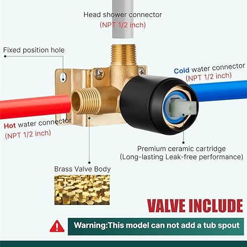 Miniatura 7 de Juego de grifo de ducha, cabezal de ducha y mango, cabezal de ducha redondo de 8 pulgadas, sistema de ducha de lluvia para baño, montaje en pared,