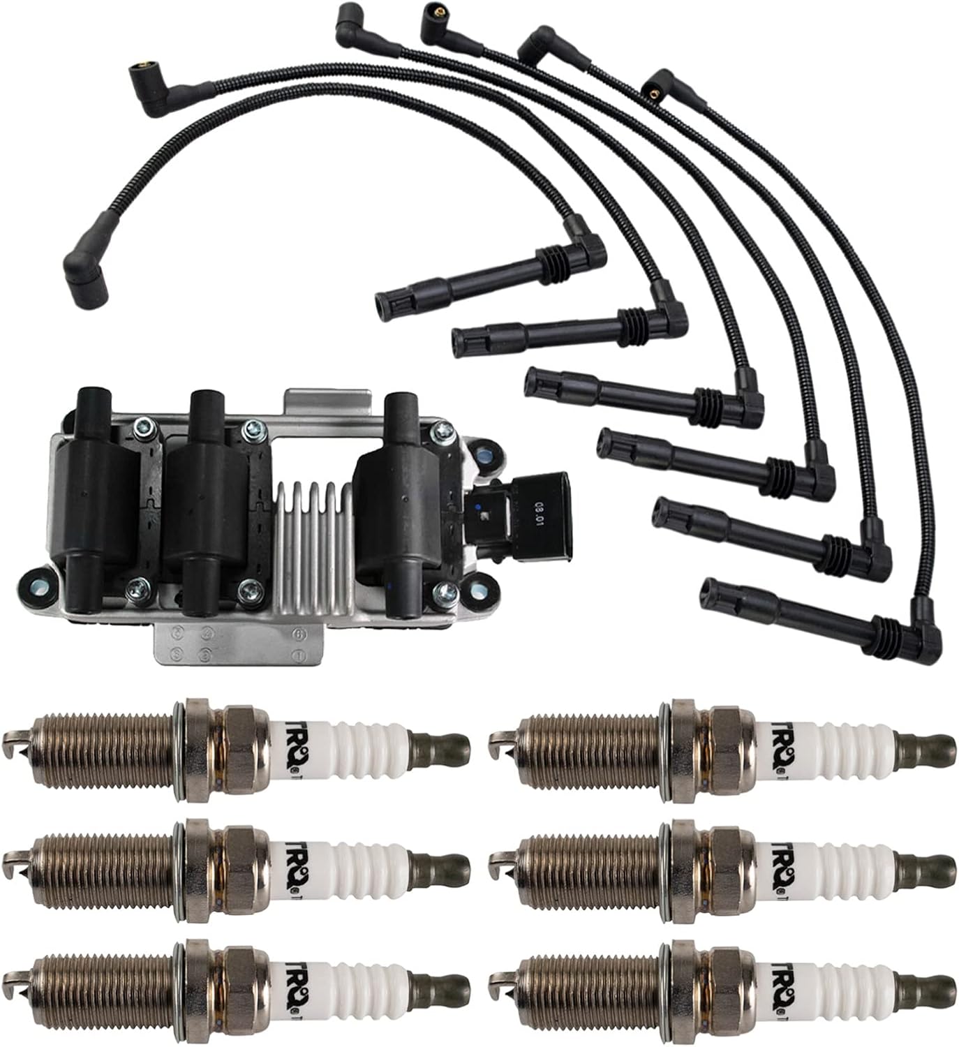 TRQ Ignition Coil and Spark Plug Kit 8 Piece Iridium Spark Plugs Compatible with 1998-2001 Audi A4 1998-2001 A4 Quattro 1999-2001 A6 1998-2001 A6 Quattro 2004-2005 Volkswagen Passat