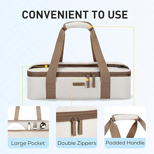 Miniatura 4 de TOURIT Cazuela aislada de dos pisos para alimentos calientes o fríos, transportador térmico expandible de alimentos para comidas de picnic, fiestas