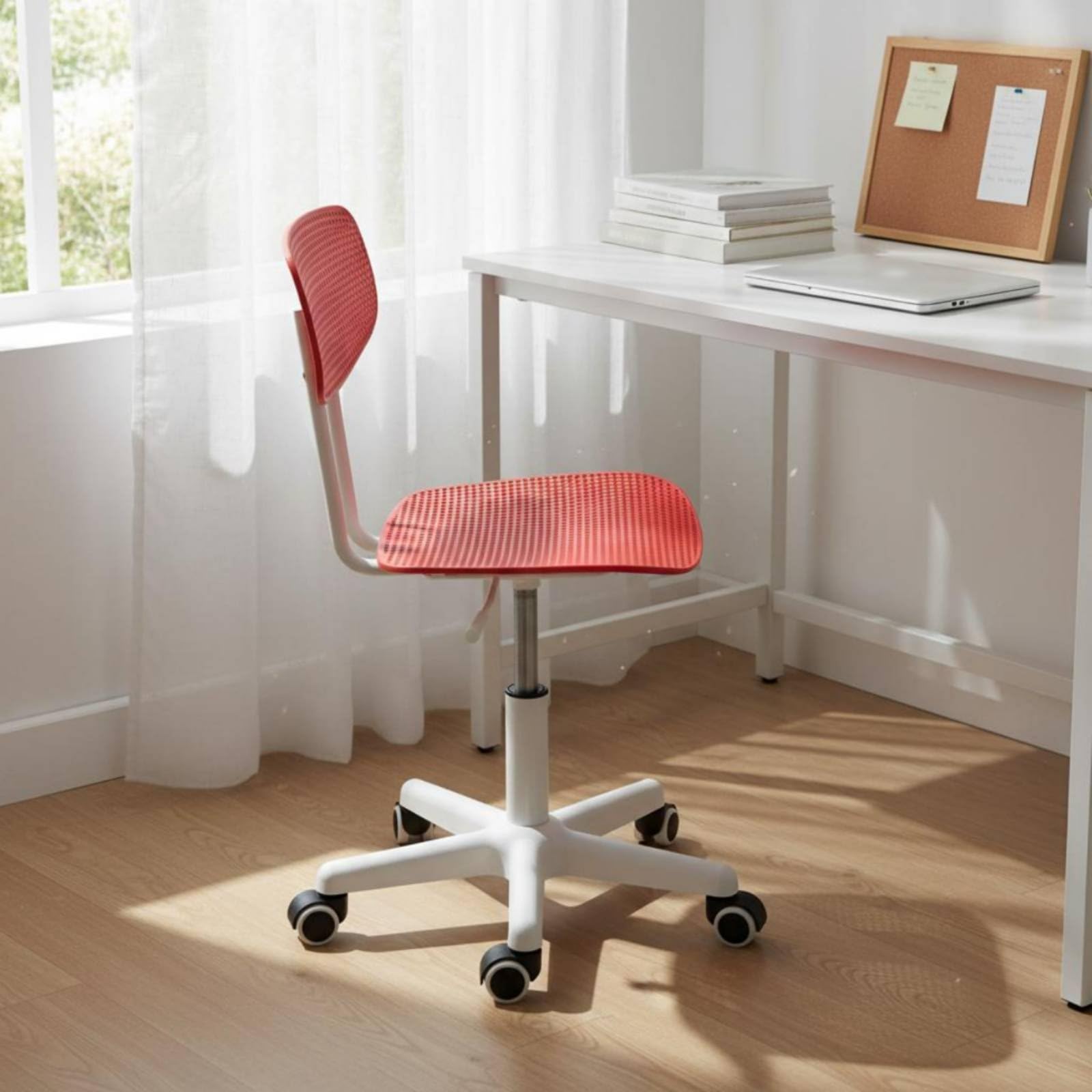 Swivel Desk Seat Sedia da Scrivania Girevole Sedia per Computer Sedia Ufficio Sedia Studio con Schienale Ventilato Seduta Aperta Altezza Regolabile, Bianco