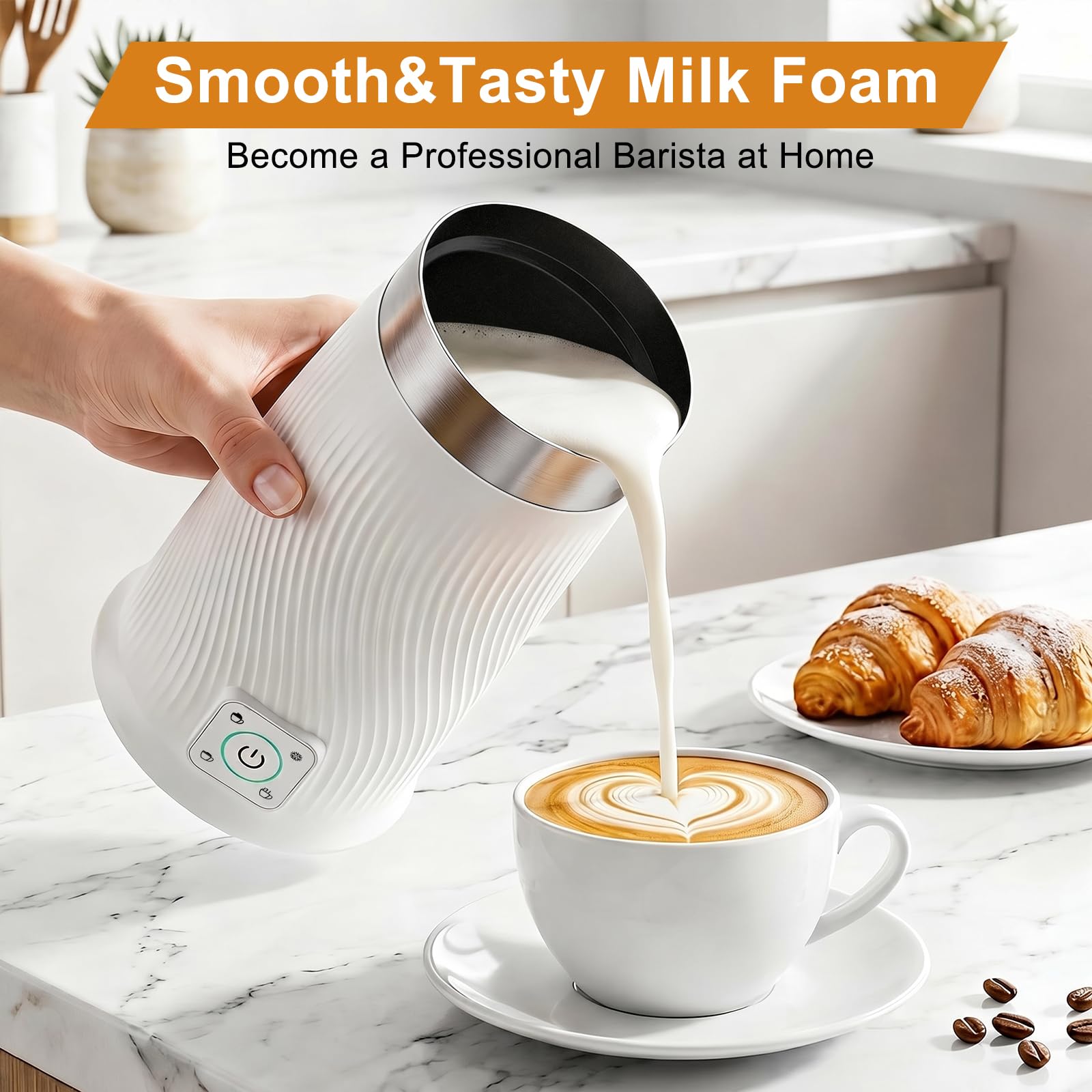 Milchaufschäumer, 4-in-1-Elektrische Milchaufschäumer-Maschine mit Warm- und Kaltschaumhersteller, schnelle Frother für Kaffee, Latte, Heisse Schokolade, Cappuccino, Macchiato