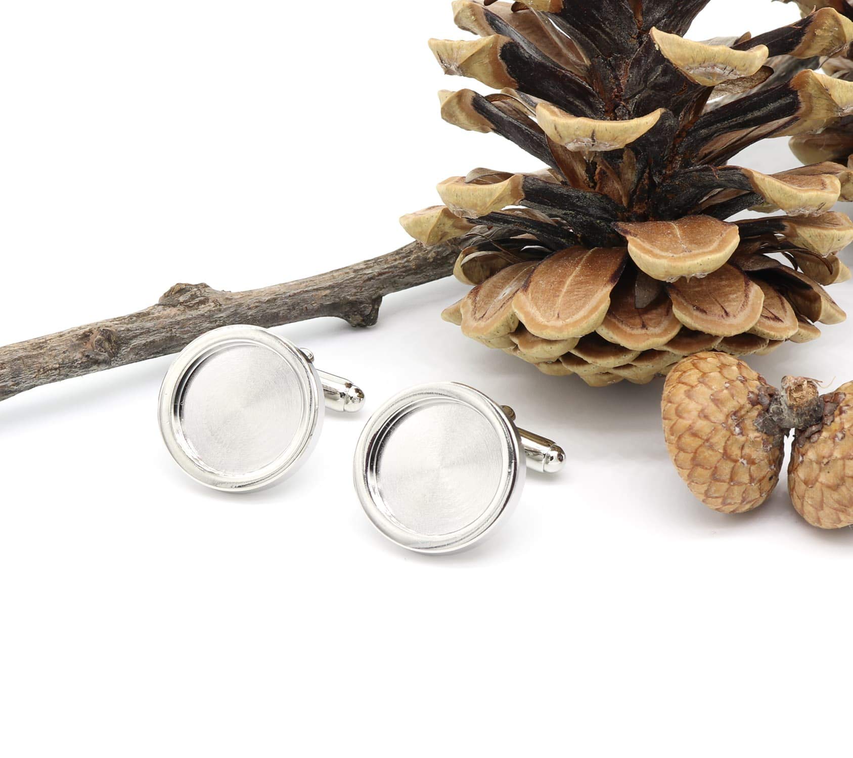 NaturSchatulle Manschettenknöpfe Rohlinge Silber I 5 Paar Runde Cabochon Fassungen Hochwertige Accessoires Basteln DIY Schmuckherstellung Nickelfrei