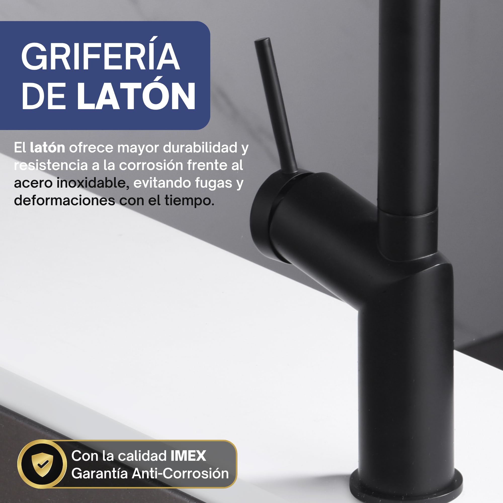 IMEX - Grifo Cocina Extraíble Negro Mate | Grifo Monomando Fregadero con Difusor | Griferia Cocina con Ducha Flexible 360º | Grifería en Latón | Serie Bonn
