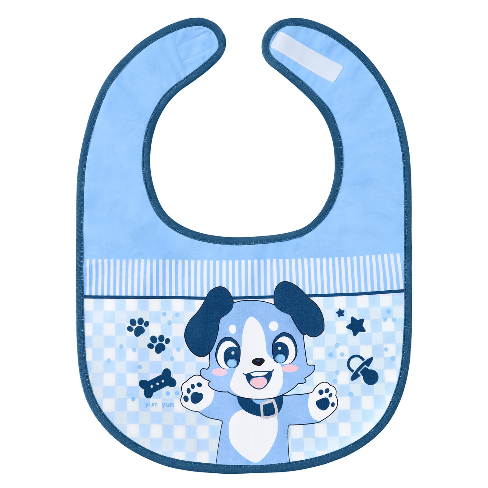 Littleforbig Cotton Waterproof Babydoll Printed Adult Bib with Adjustable Hook-and-Loop Fastener Closure - Little Blue Bib