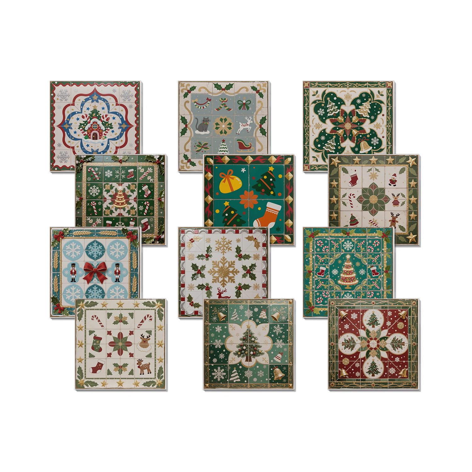 Autocollants muraux de Noël épais 15x15 cm pour dosseret de cuisine et meubles (Lot de 12)