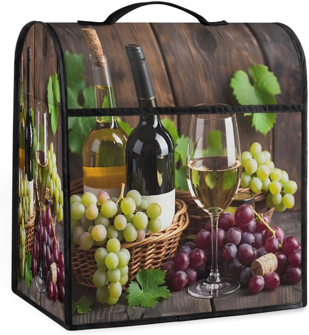 Kitchen Aid Mixer Cover Fruit Grapes Wine Leaves Stand Mixer Cover Compatible with 6-8 Quarts Stand Mixers, Dust Covers with Zipper Pocket Foldable Washable Kitchen Aid Organizer Bag