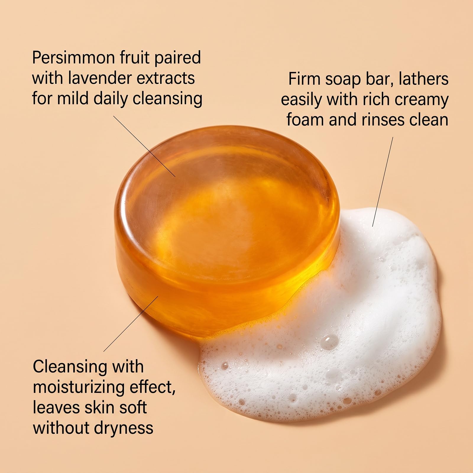Barra di Sapone Deodorante al Cachi, Barra Detergente alla Glicerina Kaki, Lavaggio all'Estratto di Kaki, Barre Detergenti alla Glicerina Trasparente, Detergente Facciale Delicato (9PCS)
