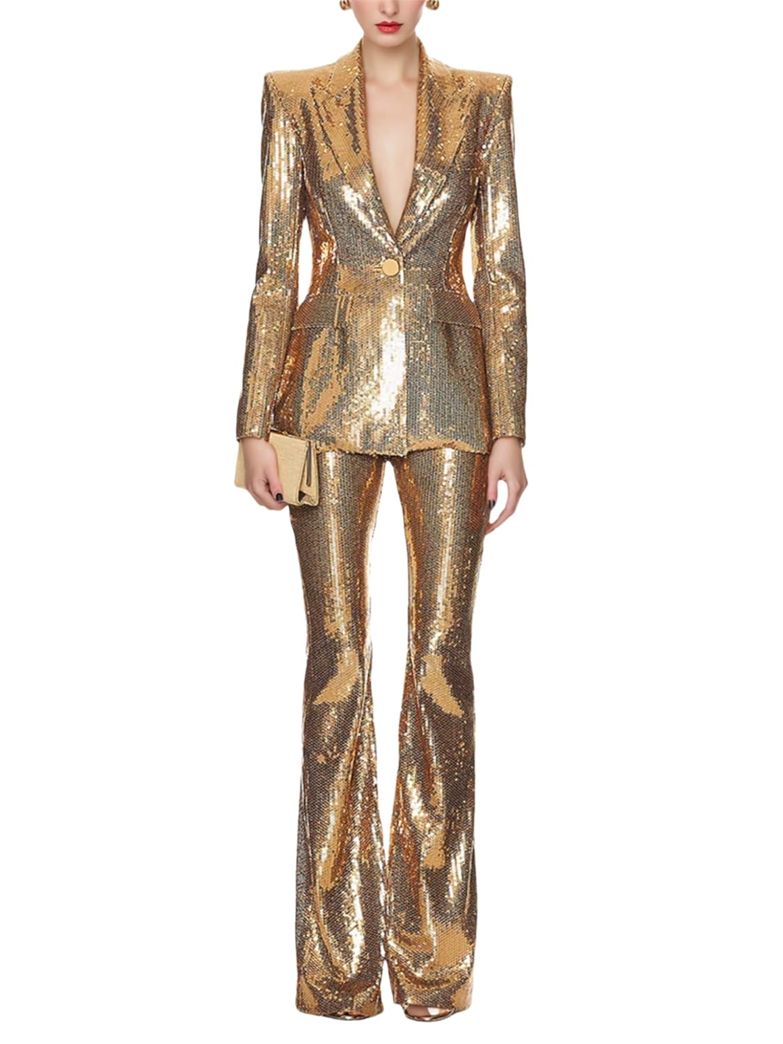 Womens Designer Suit Set for Evening Party Cocktail Sequined Blazer Special Occasion 2 Piece Pants Set Outfits