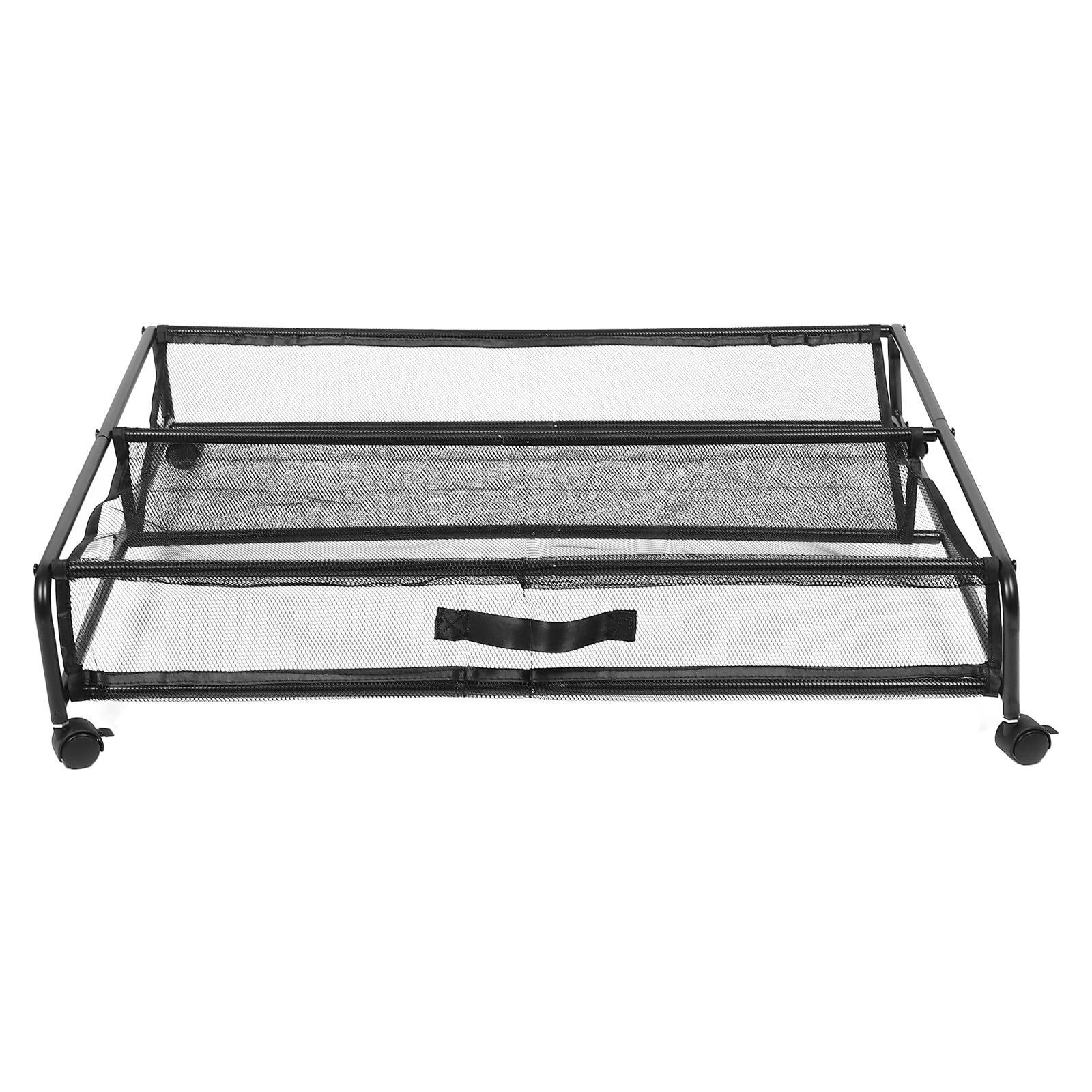 Beavorty Bed Storage Box with Wheels, Multi-functional Iron Shoe Organizer Rack with Mesh Cover, Rolling Storage Container for Bedroom Clothes and Shoes