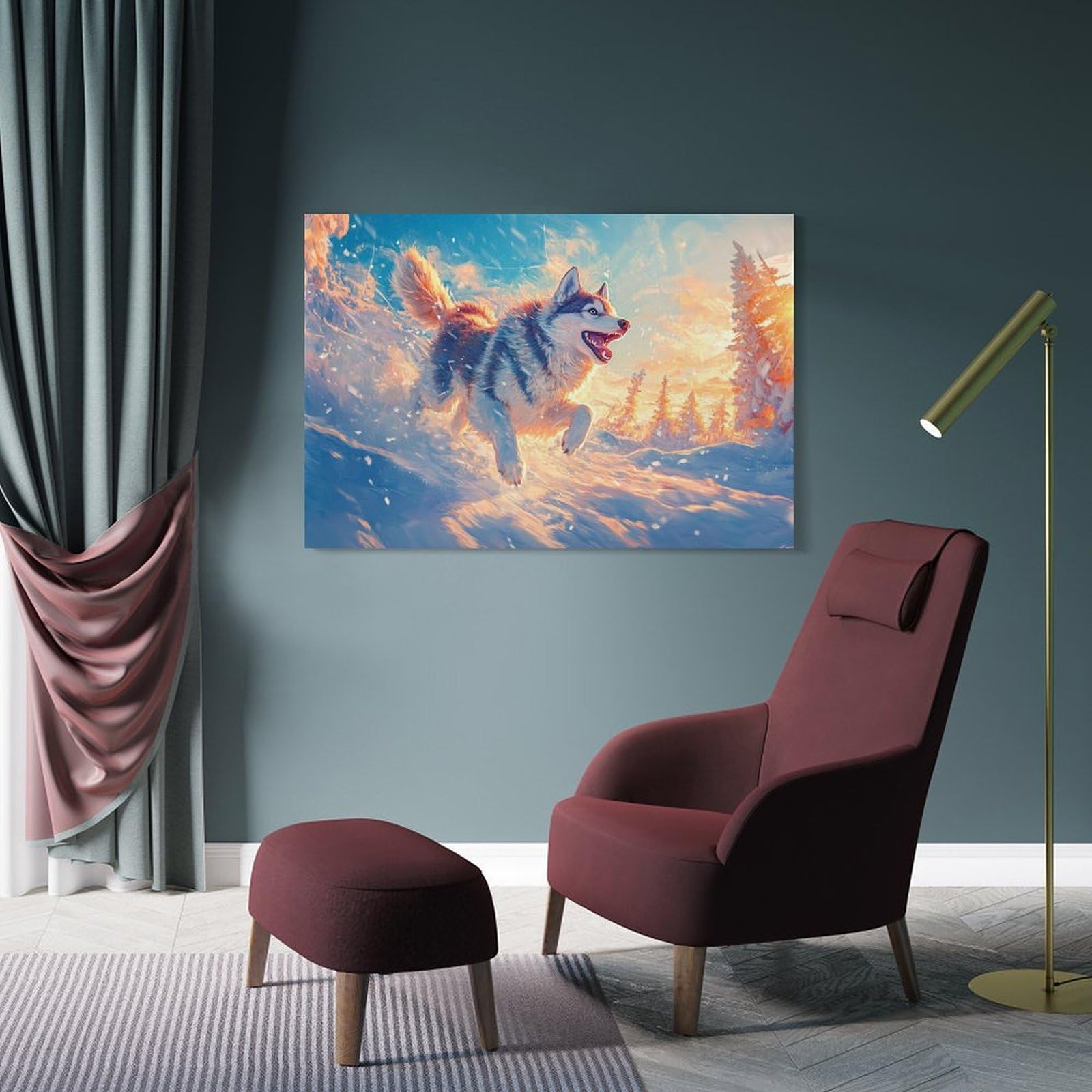 ZHUICHENG Husky Siberian Obraz Na Płótnie/Mural/Sztuka Ścienna - Obraz Olejny 3D do Salonu, Sypialni i Biura.Dekoracja Ścienna Z Trwałymi Kolorami & Łatwa Konserwacja 16x24 cale (40x60cm)