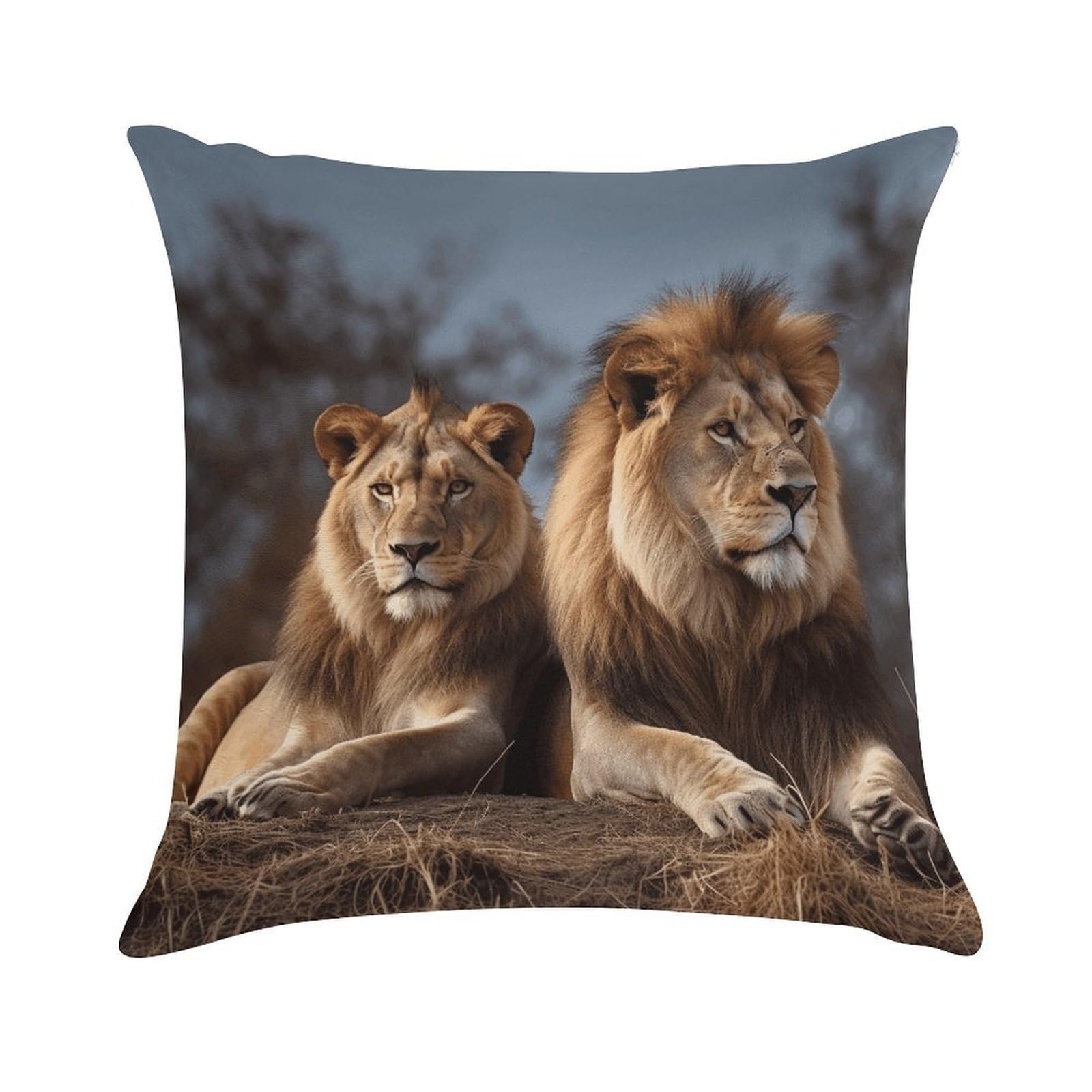 VstaDank Two Lions Throw Pillow Cover Square Lumbar Throw Pillow Case Soft Decorative Cushion Cases Short Plush Pillowcase with Zipper Luxury Cozy Pillows Shams for All Seasons