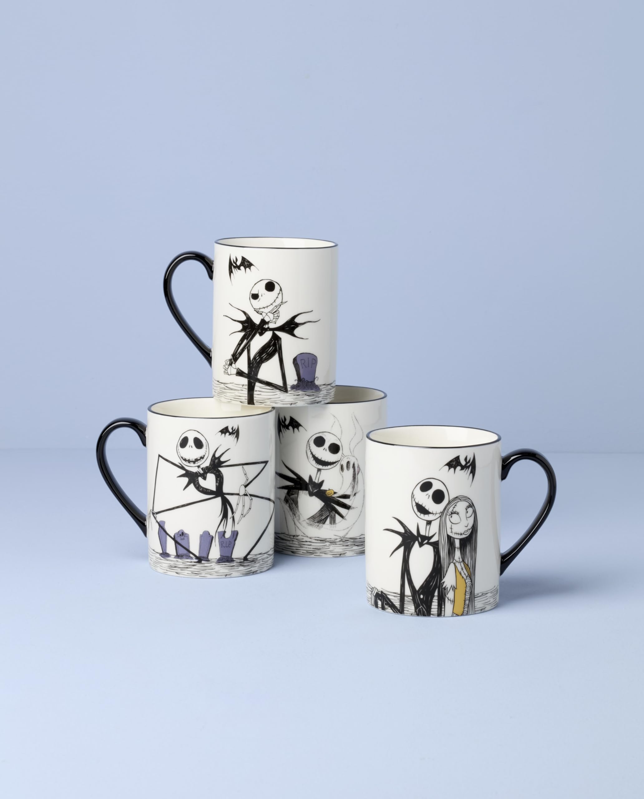 Lenox Nightmare Before Christmas Porzellan-Tassen-Set für 4 Personen | Spülmaschinenfest, mikrowellengeeignet, Geschenk für Nightmare Before Christmas-Fans, 11,4 cm, 473 ml, Kaffeetasse