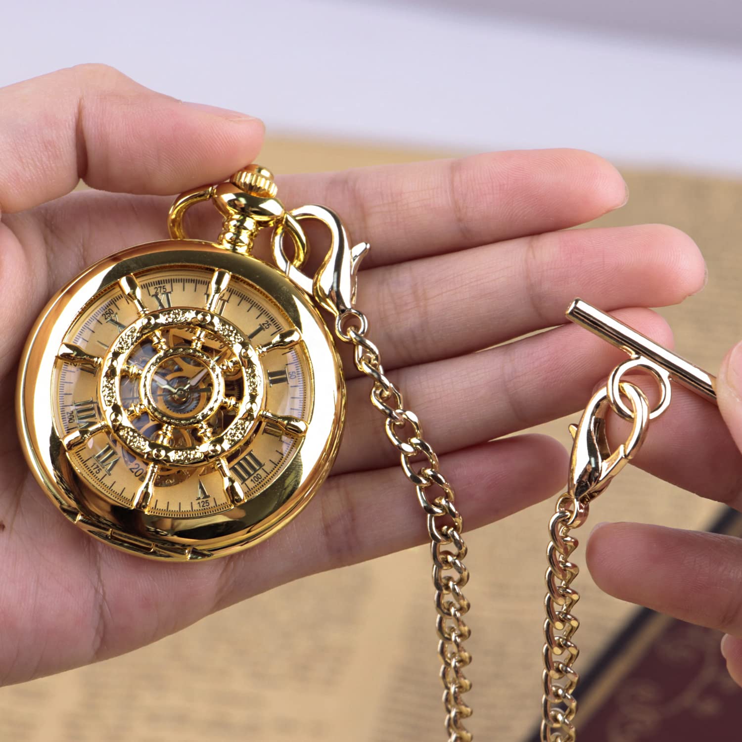Chaîne de montre de poche Albert en forme de T antique à suspendre 35,6 cm