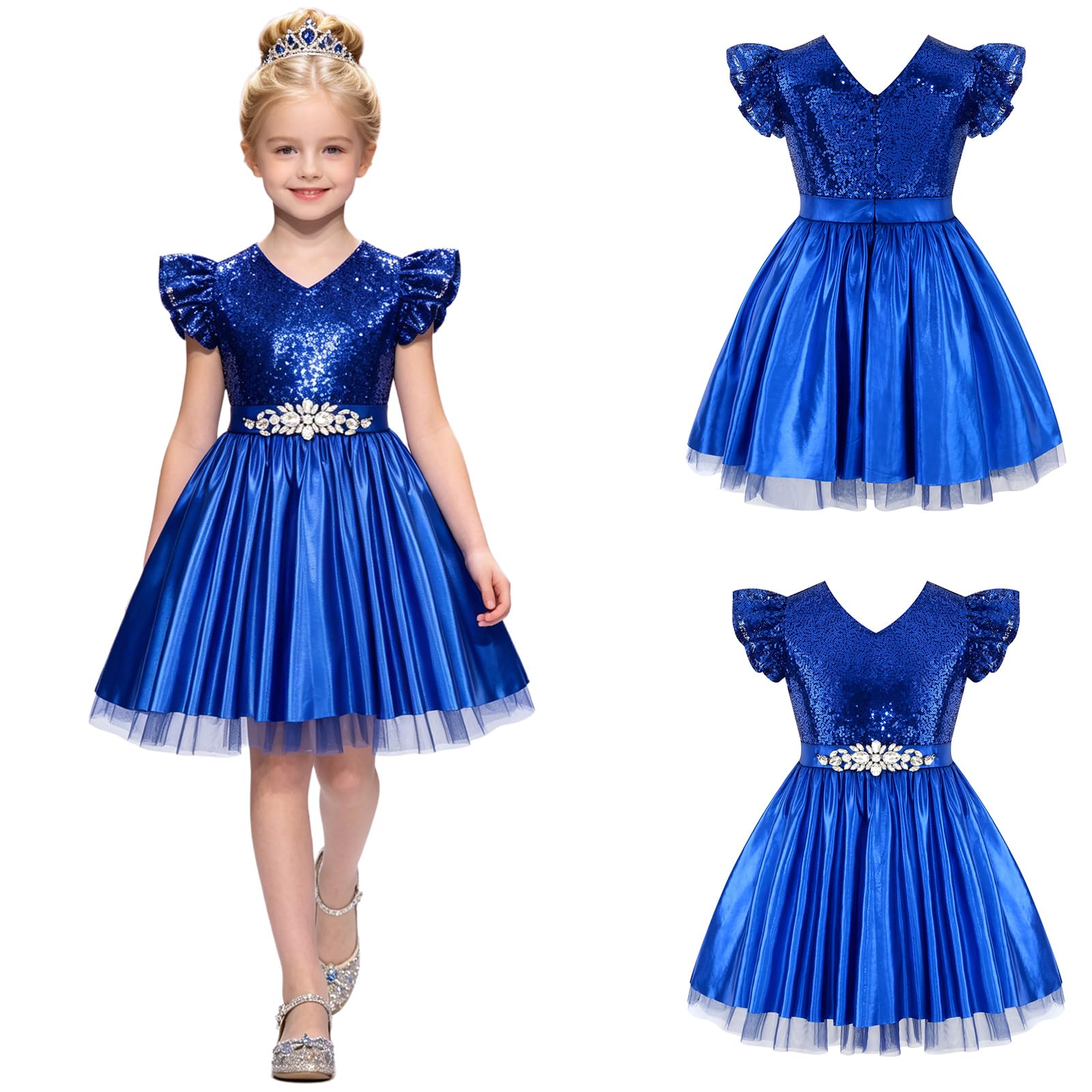 Kinder Brautjungfernkleid Hochzeitskleid Glitzer Satin A Linie Kleid