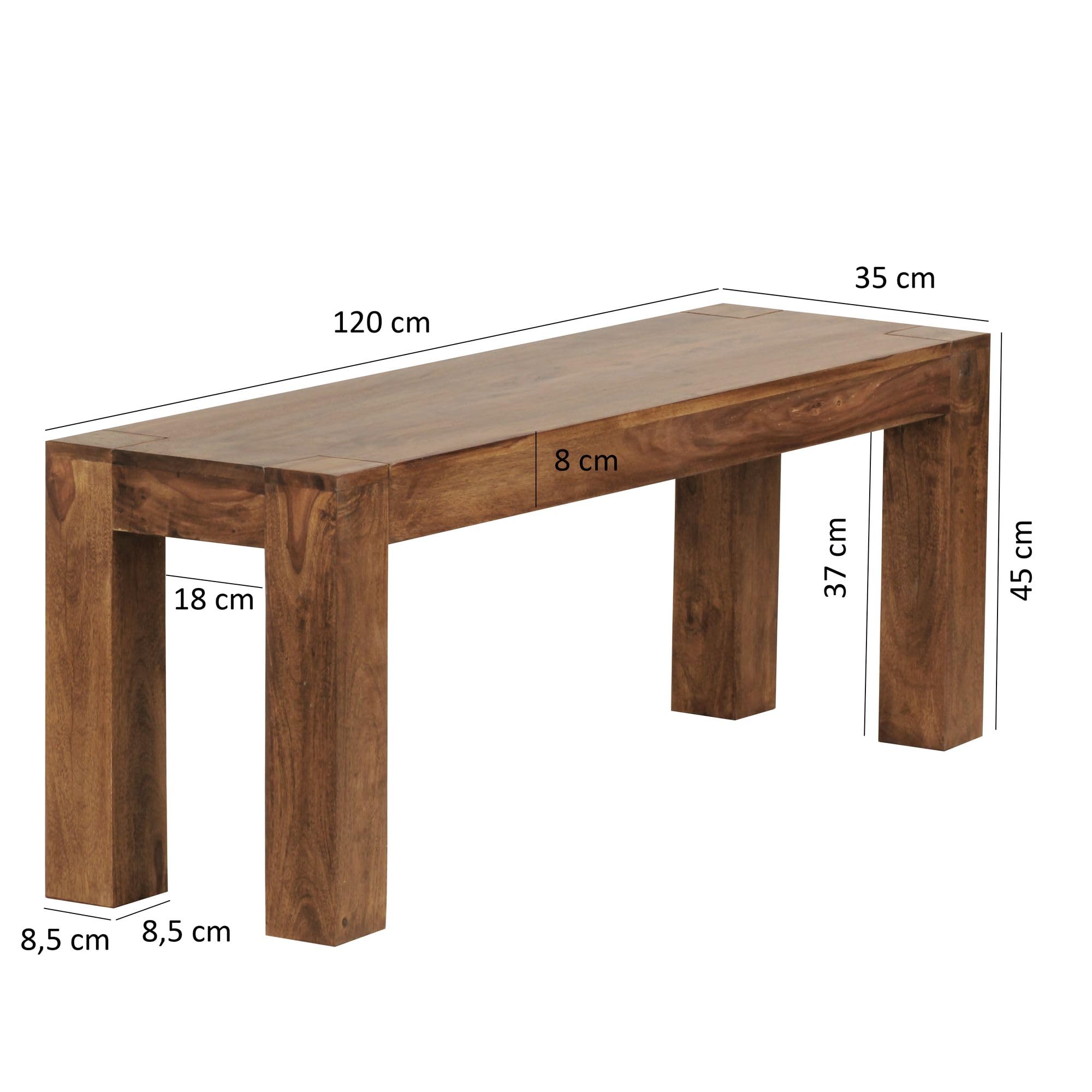 WOHNLING Panca in Legno massello Sheesham 120 x 45 x 35 cm Panca di Legno Prodotto Naturale Cucina panchina in Stile Country