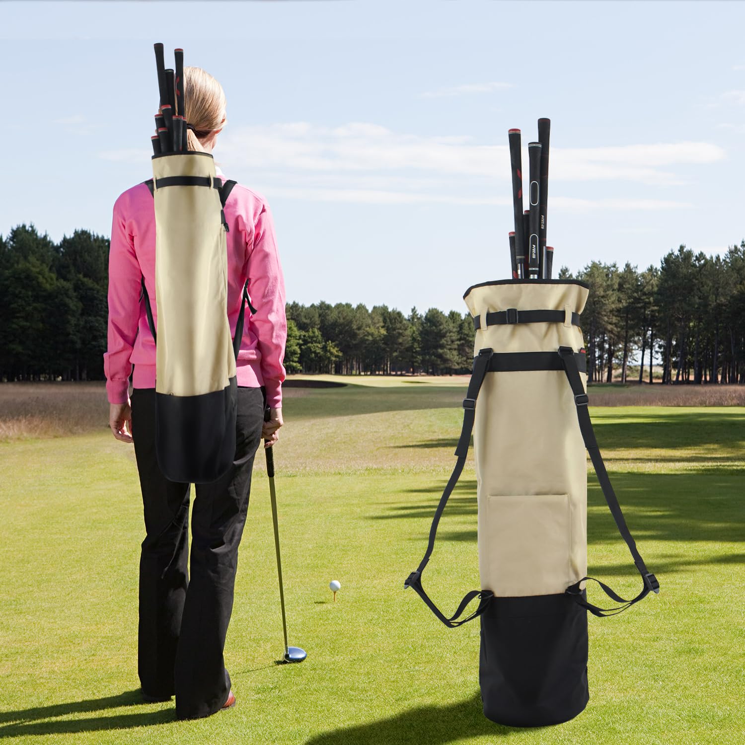Petit sac de golf léger (transport de 8 à 10 clubs) Par 3 Petit sac de golf Pitch n Putt Petit sac de golf / entraînement, pliable et réglable Double sangles pour homme/femme Cadeau pour homme/femme