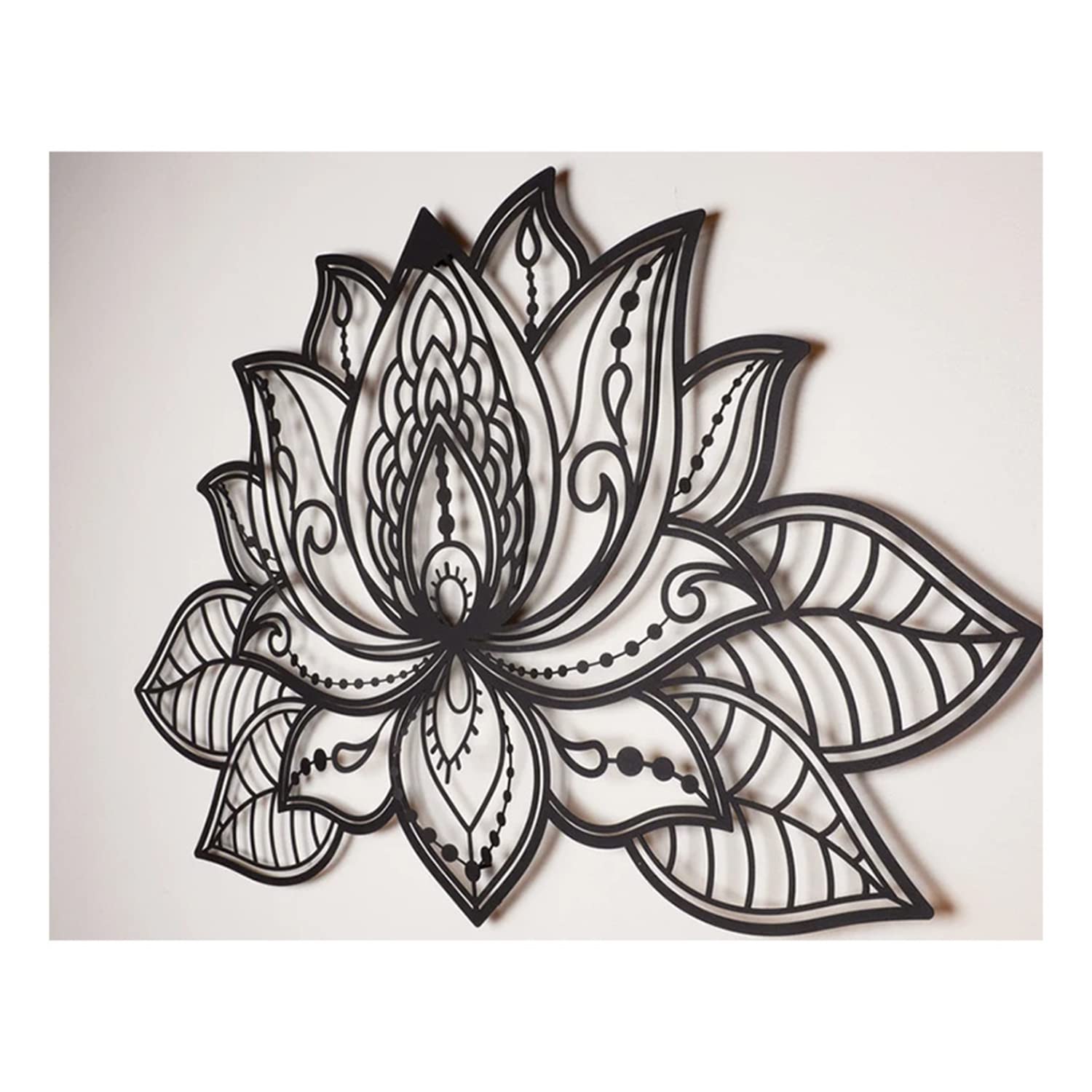Decorazione della Parete Mandala, Arte della Parete del Fiore di Loto in Metallo, Decorazione per la Meditazione Yoga, per L'Ufficio della Camera da Letto Soggiorno Sala Yoga,Nero,60x40cm