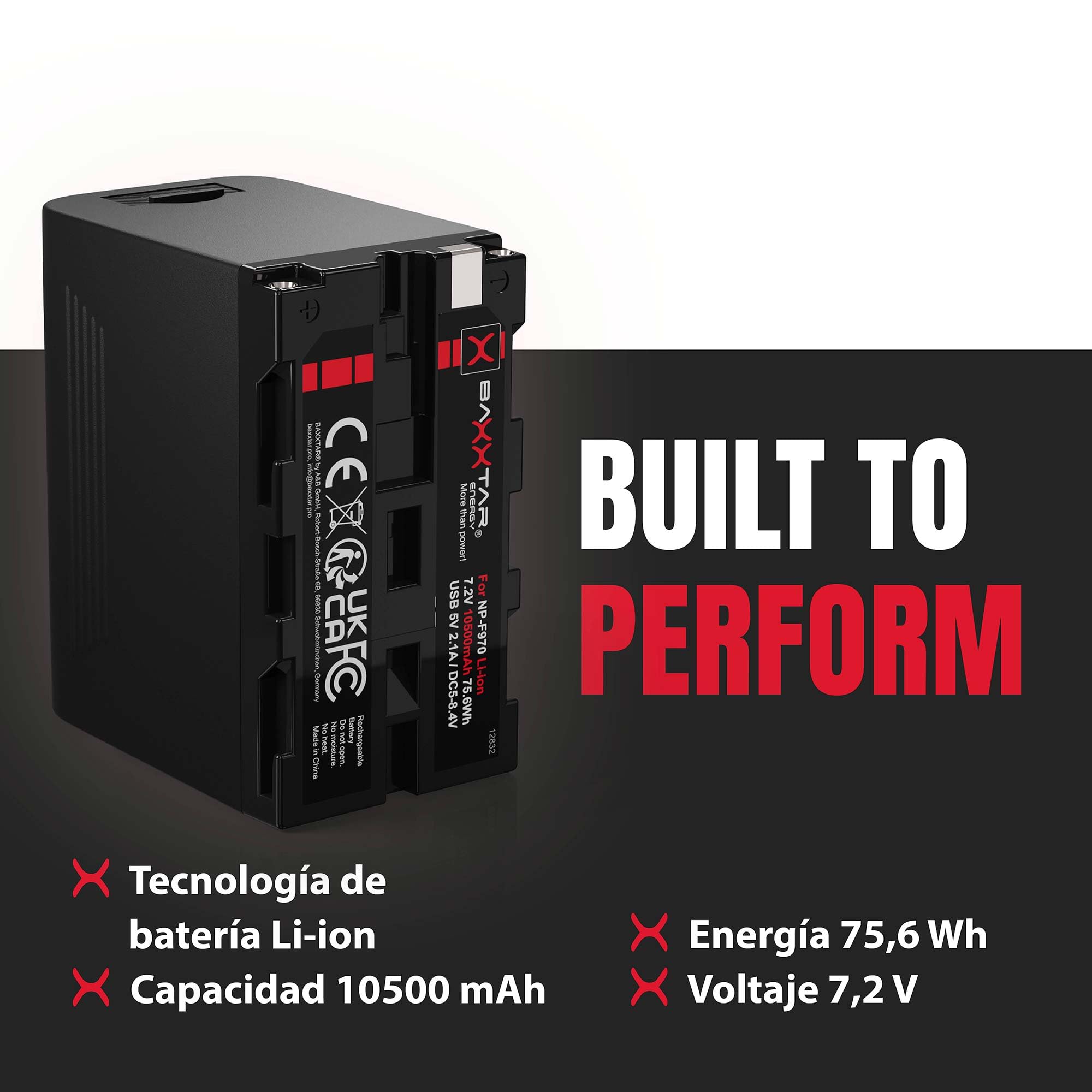 Baxxtar Pro NP-F970 Plus batería (10500mAh) - LG Cells Inside - con Salida USB y DC, Battery Check - Repuesto para Sony NP-F970 NP-F980 NP-F990 NP-F960 ...