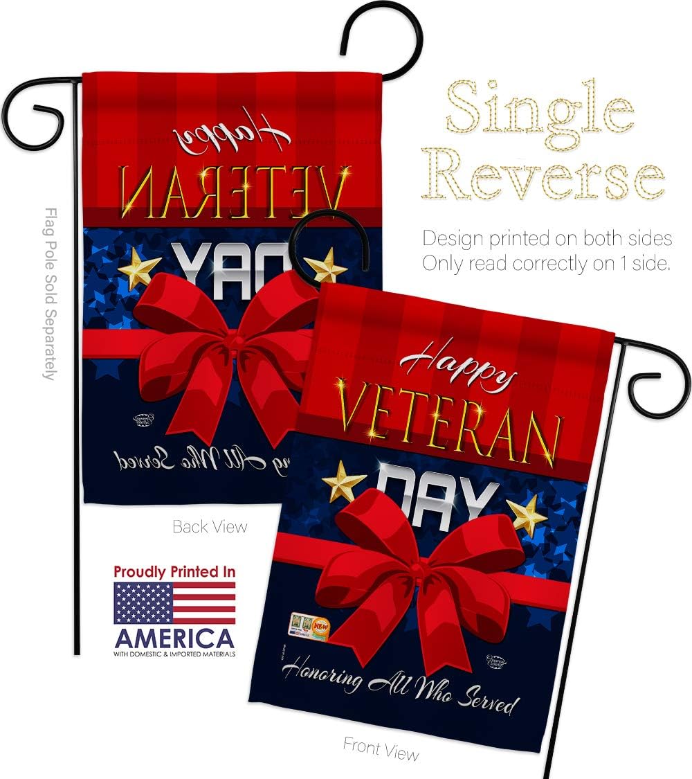Happy Veteran Day Garden Flag Set Wall Holder Armed Forces All Branches Support Honor United State American Military Official Small Gift Yard House Banner Made In USA 13 X 18.5